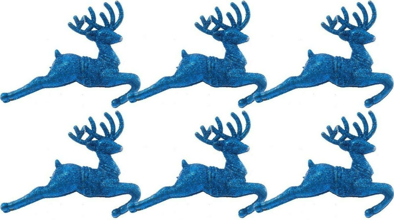 EliteKoopers Royal Blue Decorative Glitter Shiny Reindeer Hanging Baubles For Xmas Christmas Tree Decor Novelty Ornament (6Pcs)