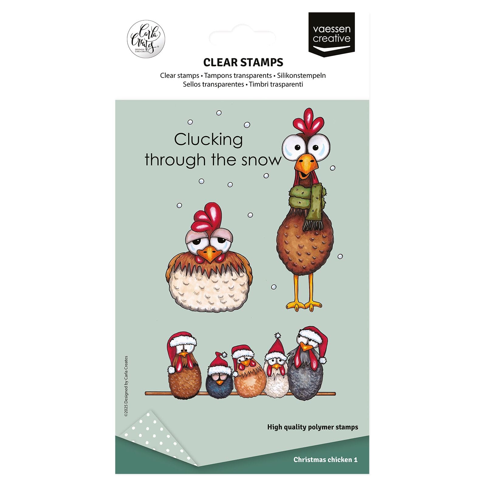 Vaessen Creative Clear Stamps 12 Pcs - Christmas Chickens - Scrapbooking, Stamping and Card Making Supplies - Silicone Stamps for Crafting - for Stamping Platform
