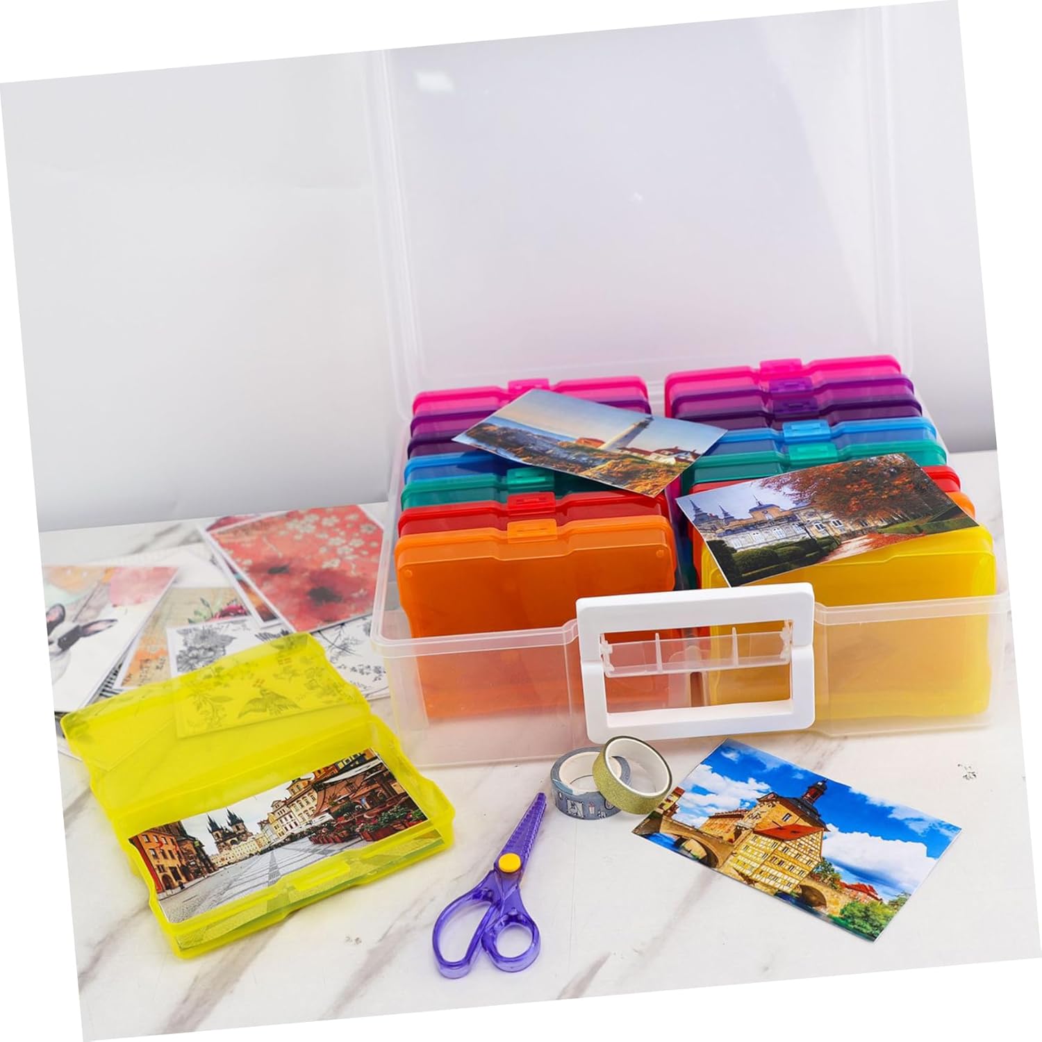 Multi-functional Photo Storage Box with Dividers Colorful Organizer for Pictures Postcards and Crafts Friends