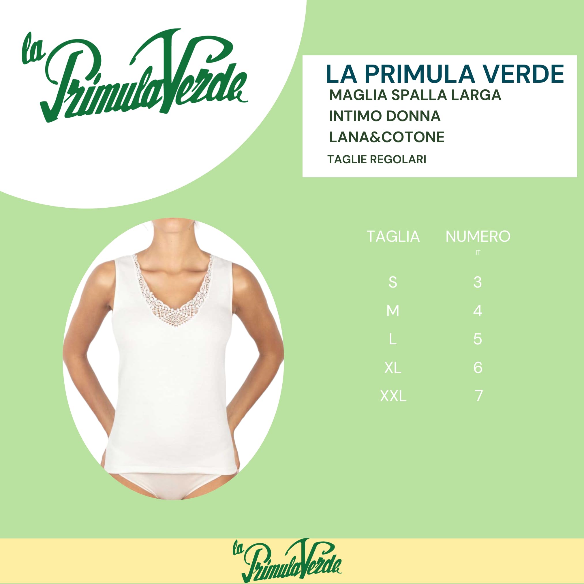 Canottiera Intimo Donna Spalla Larga con Pizzo, Canotta Lana Cotone, Maglia Termica Donna, Ideale Termica in Stagione Invernale, da 3 a 8, Made in Italy