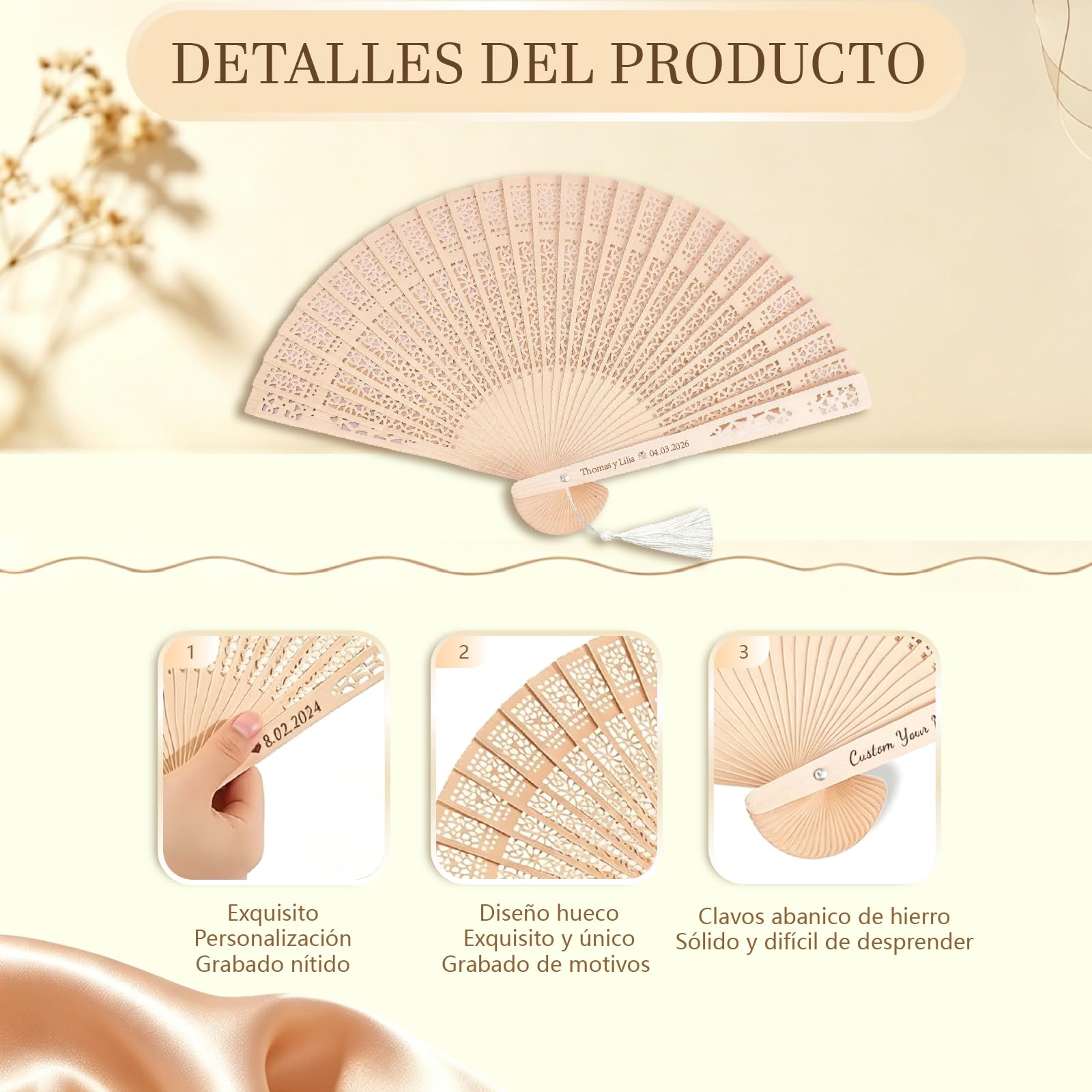 Abanicos Personalizados para Boda y Abanico Personalizado de Madera | Abanicos Plegables con Bolsas de Organza, Regalos Boda para Invitados en Lote, Ideales para Baby Shower, Cumpleaños y Fiestas