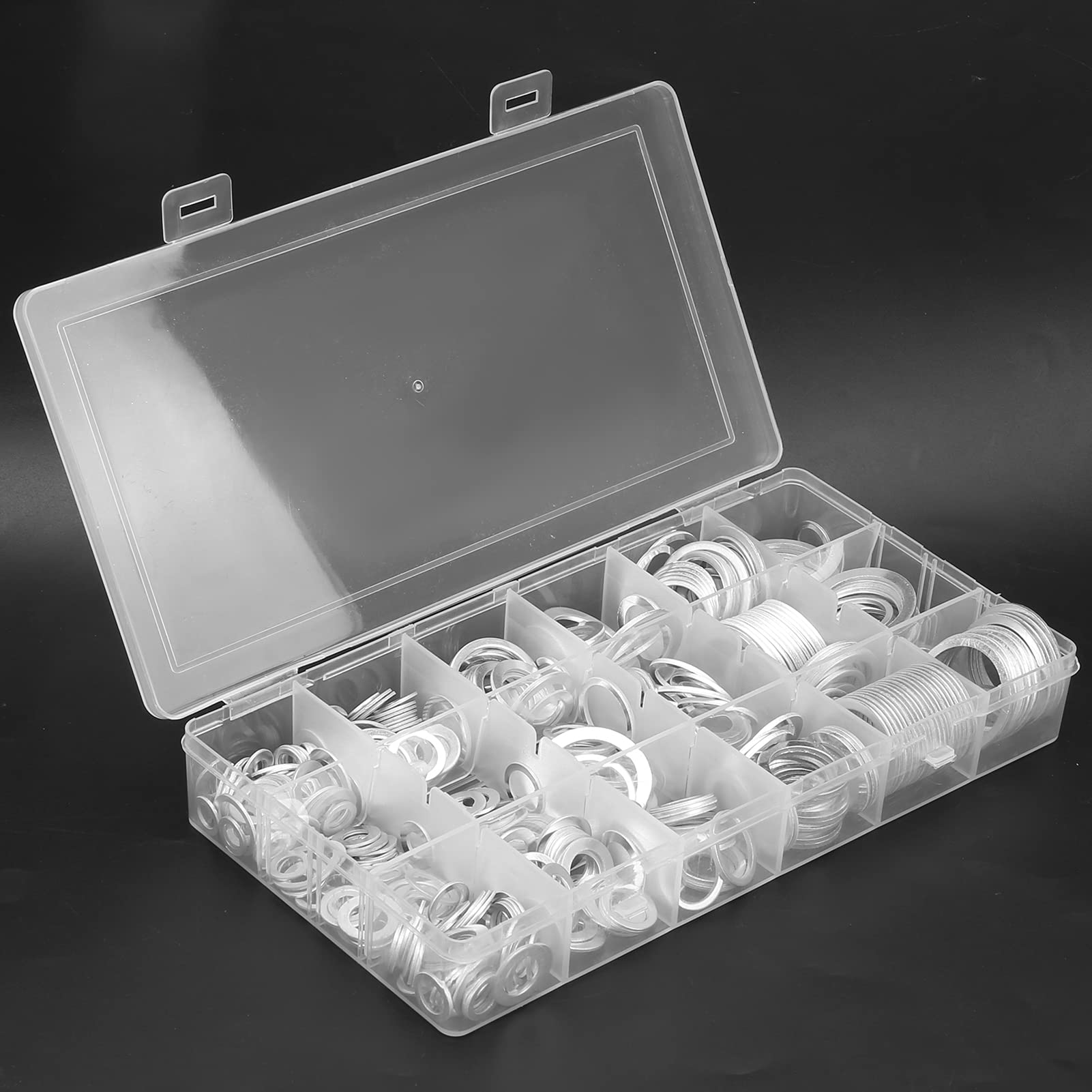 450Pcs Aluminum Washer Set, High Temperature Assortment, Industrial Supplies, Aluminum Washer Assortment with Plastic Storage Box, for Vibration Load and Alternating Loa