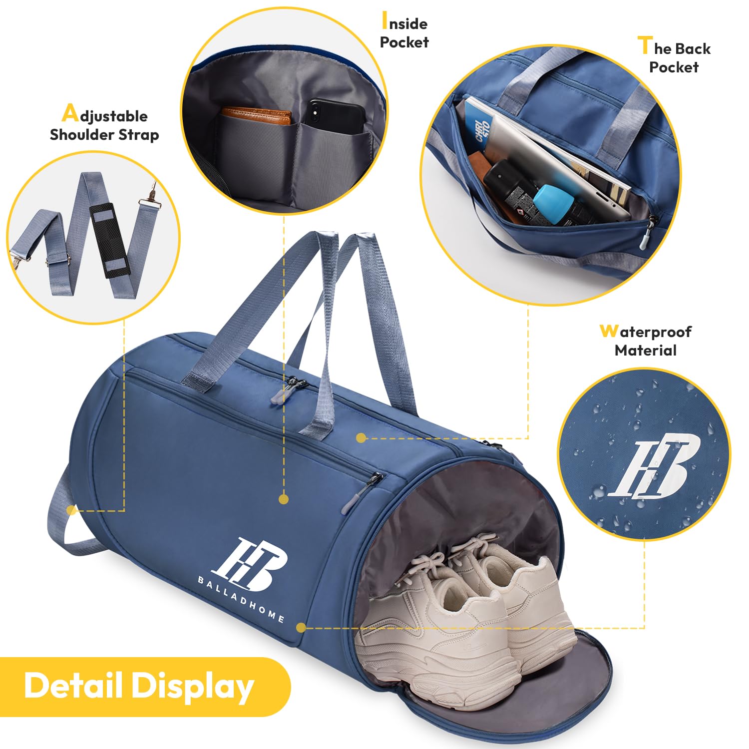 Borsone Sportivo 42L Impermeabile Con Scomparto Scarpe - Uomo E Donna, Per Palestra, Viaggi E Nuoto - Foto 2