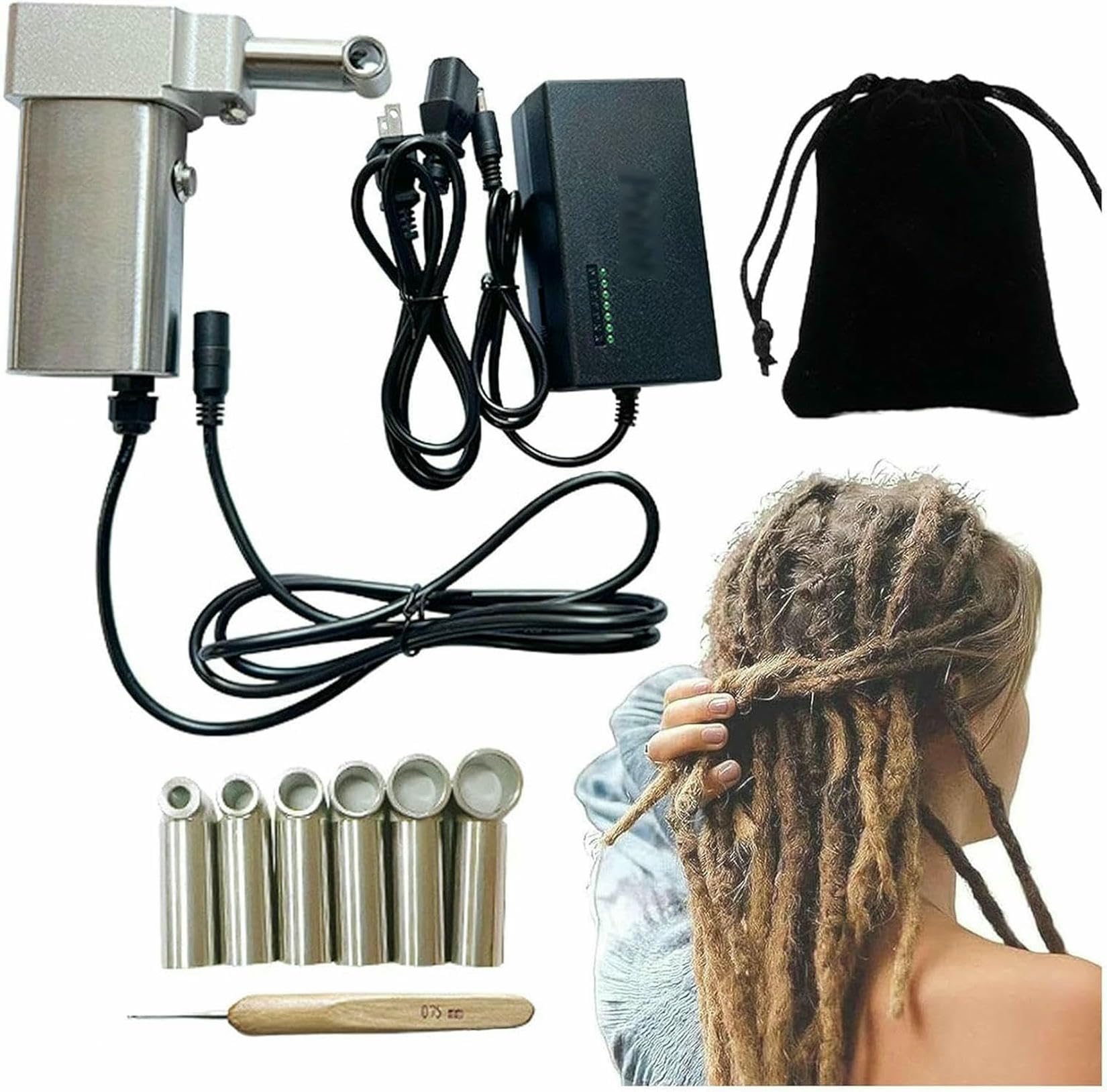 Máquina de rastas portátil con 6 cabezales y herramientas para trenzado fácil