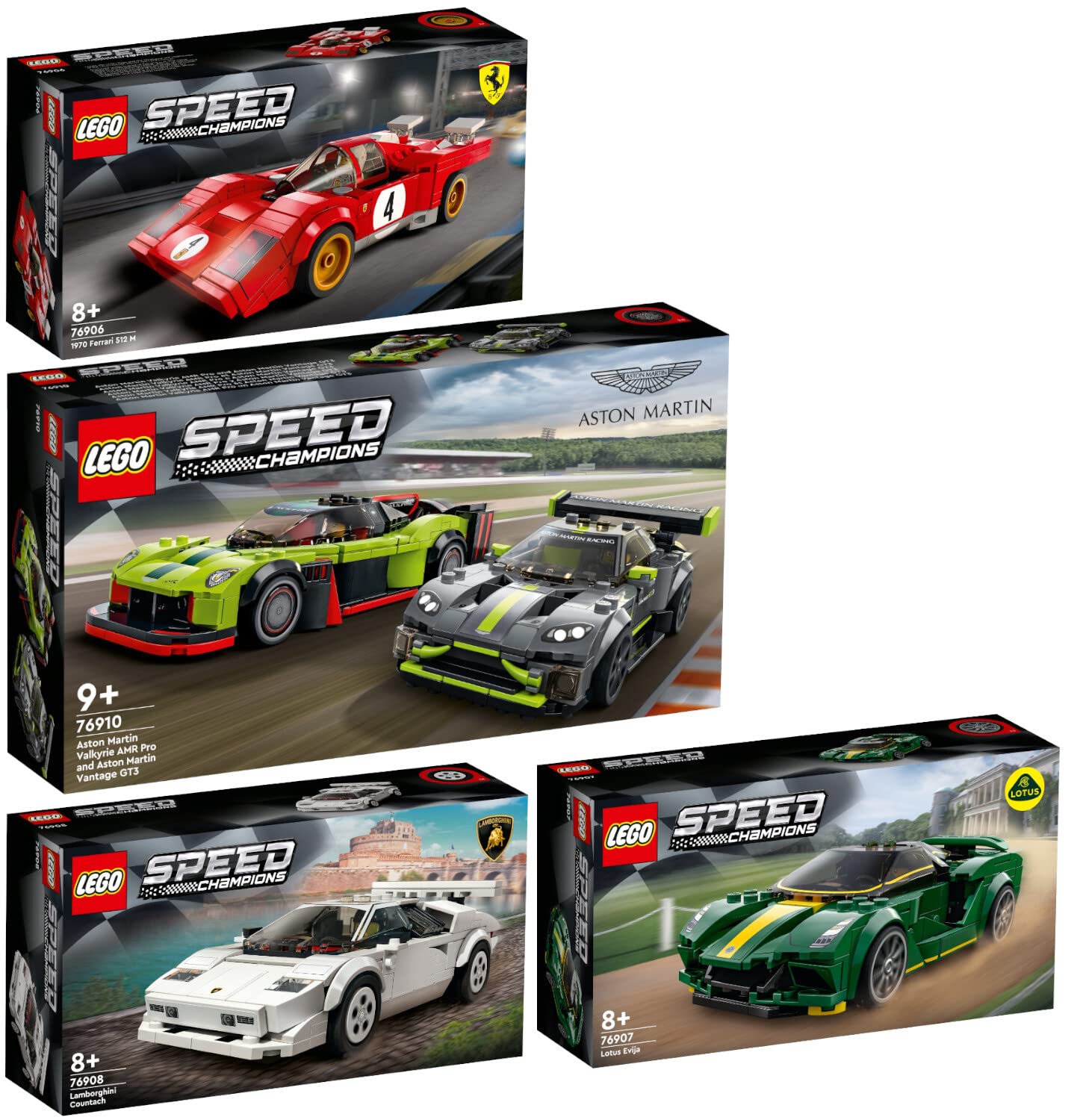 LEGO Set of 4: 76906 1970 Ferrari 512 M, 76907 Lotus Evija, 76908