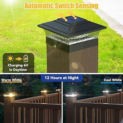 Solar Post Cap Lights, 4 Pack 2 Color Modes Outdoor Solar Powered Deck Vinyl Fence Post Cap Lights For Deck, 1000mAh Battery, Waterproof, Unique