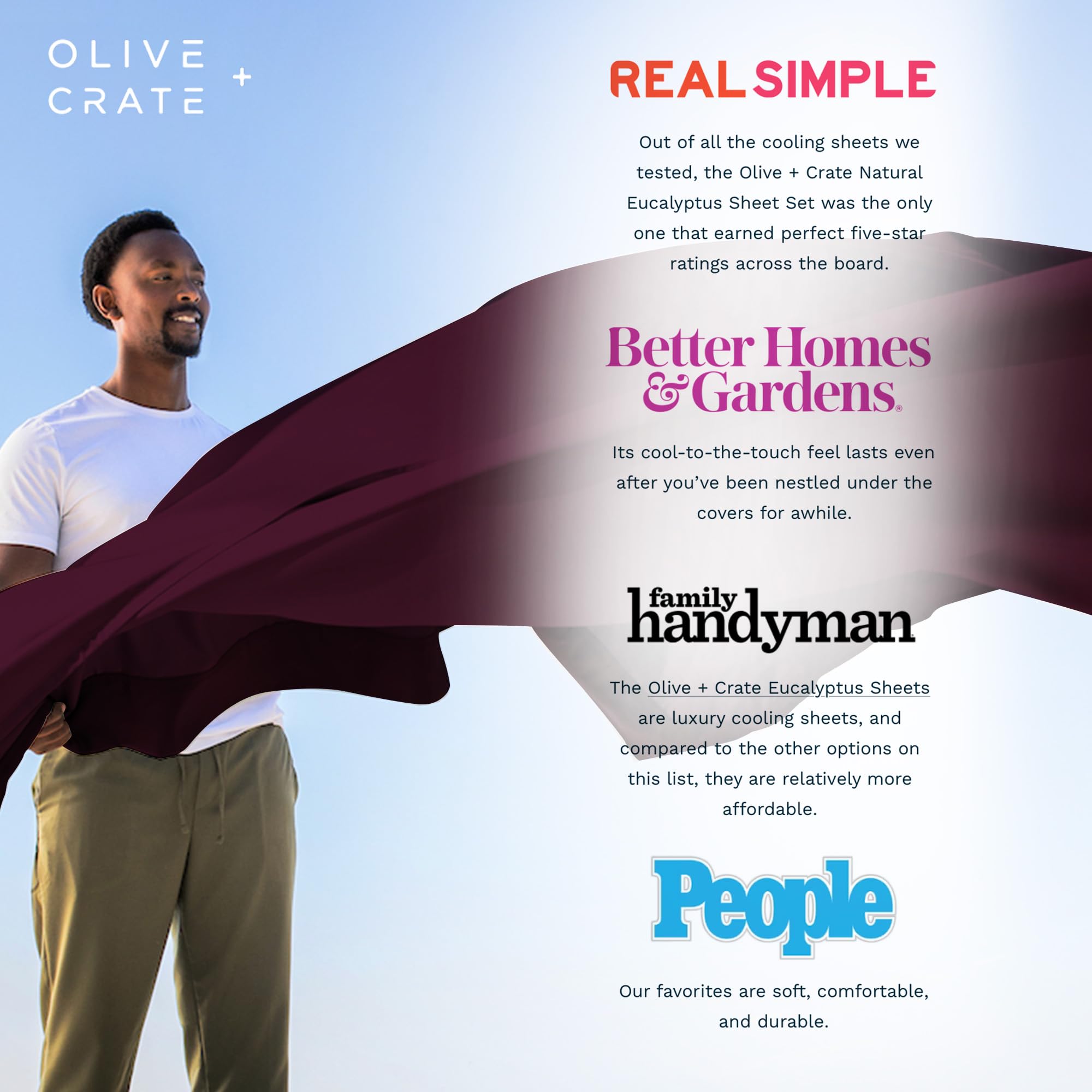 Olive + Crate Tencel Lyocell Eucalyptus Queen Size Sheet Set - Cooling Tencel Sheets for Hot Sleepers with 18 Inch Deep Pocket Fit - Ivory 4-Piece Set: Sour Cherry Queen