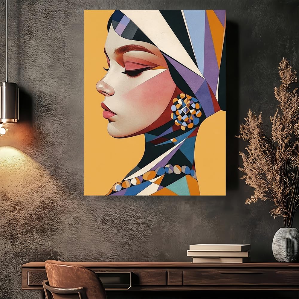 SPXLUCAU Vibrant Elegant Geometry Modern Abstract Female Portrait Canvas Artwork, for Bars, Cafes, Shops(35x45cm/No frame)