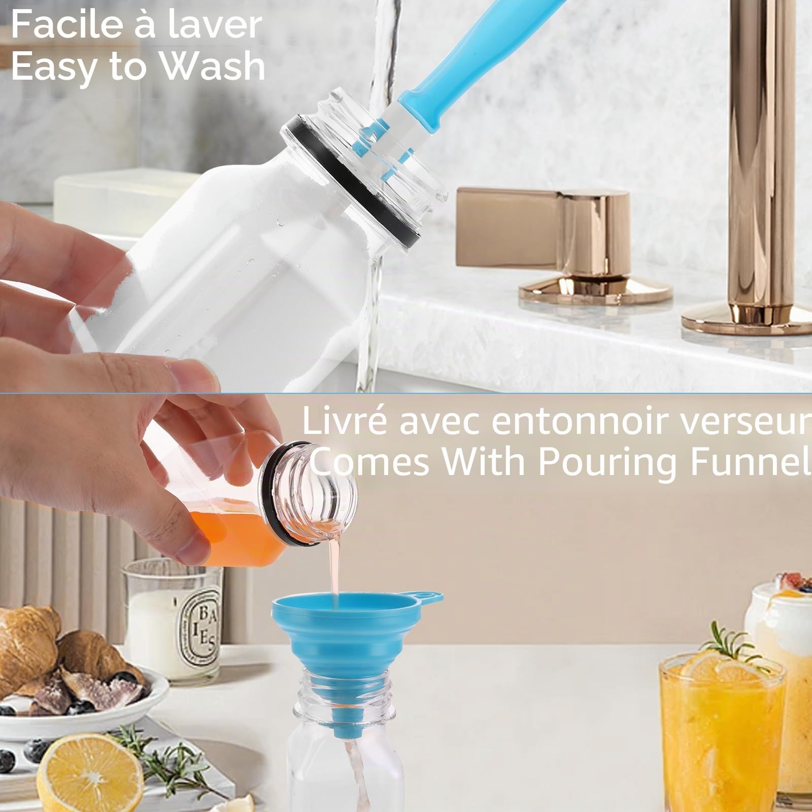 Lot de 24 mini bouteilles à remplir - 120 ml - En plastique - Avec bouchon - Pour mini réfrigérateur, lait, eau