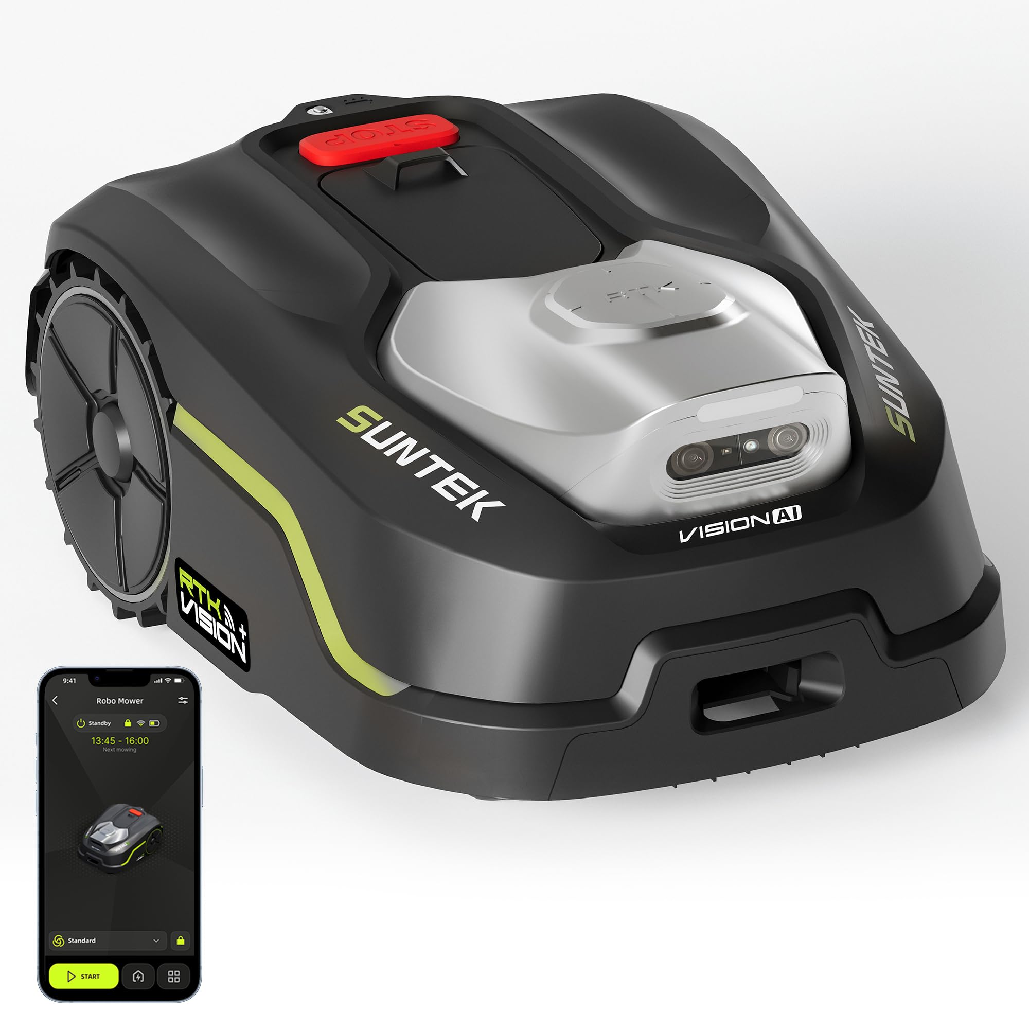 RTK Robot Lawn Mower, Perimeter Wire Free RTK+Vision Robotic Lawnmower for 1/4 Acres Lawn, Auto Mapping, APP Control, Multi-Zone Management, 35% Slope, Cutting Height 1.2''~2.4''