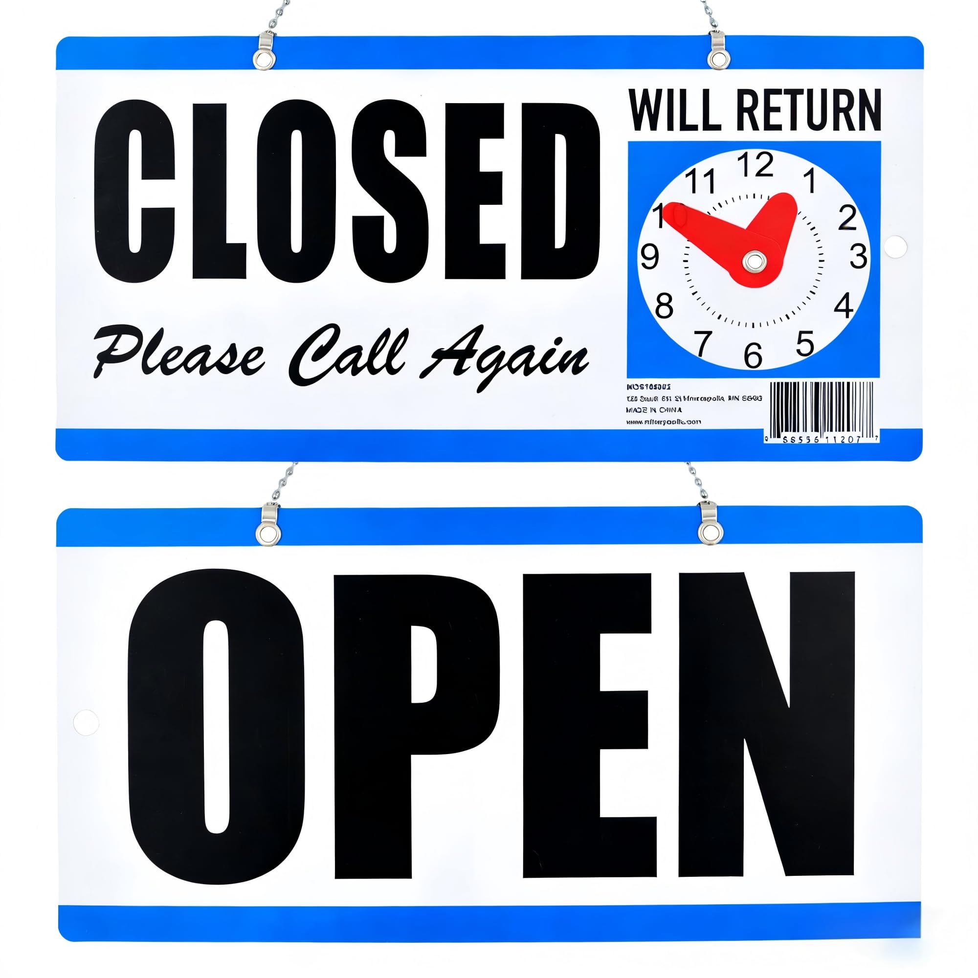 Photo 1 of Closed Sign for Business - Double-Sided with Clock, 'Will Return' Indicator, Adjustable Return Time - Durable Hanging Door Sign for Shops, Offices, Restaurants, and Small Businesses