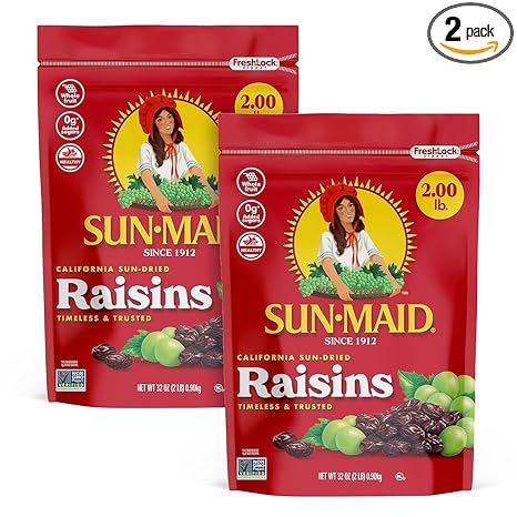 Sun-Maid California Sun-Dried Raisins - (2 Pack) 32 oz Resealable Bag - Dried Fruit Snack for Lunches, Snacks, and Natural Sweeteners