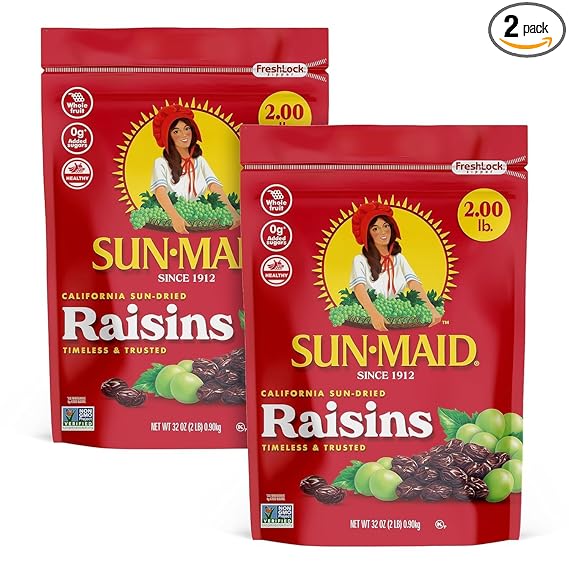 Sun-Maid California Sun-Dried Raisins - (2 Pack) 32 oz Resealable Bag - Dried Fruit Snack for Lunches, Snacks, and Natural Sweeteners