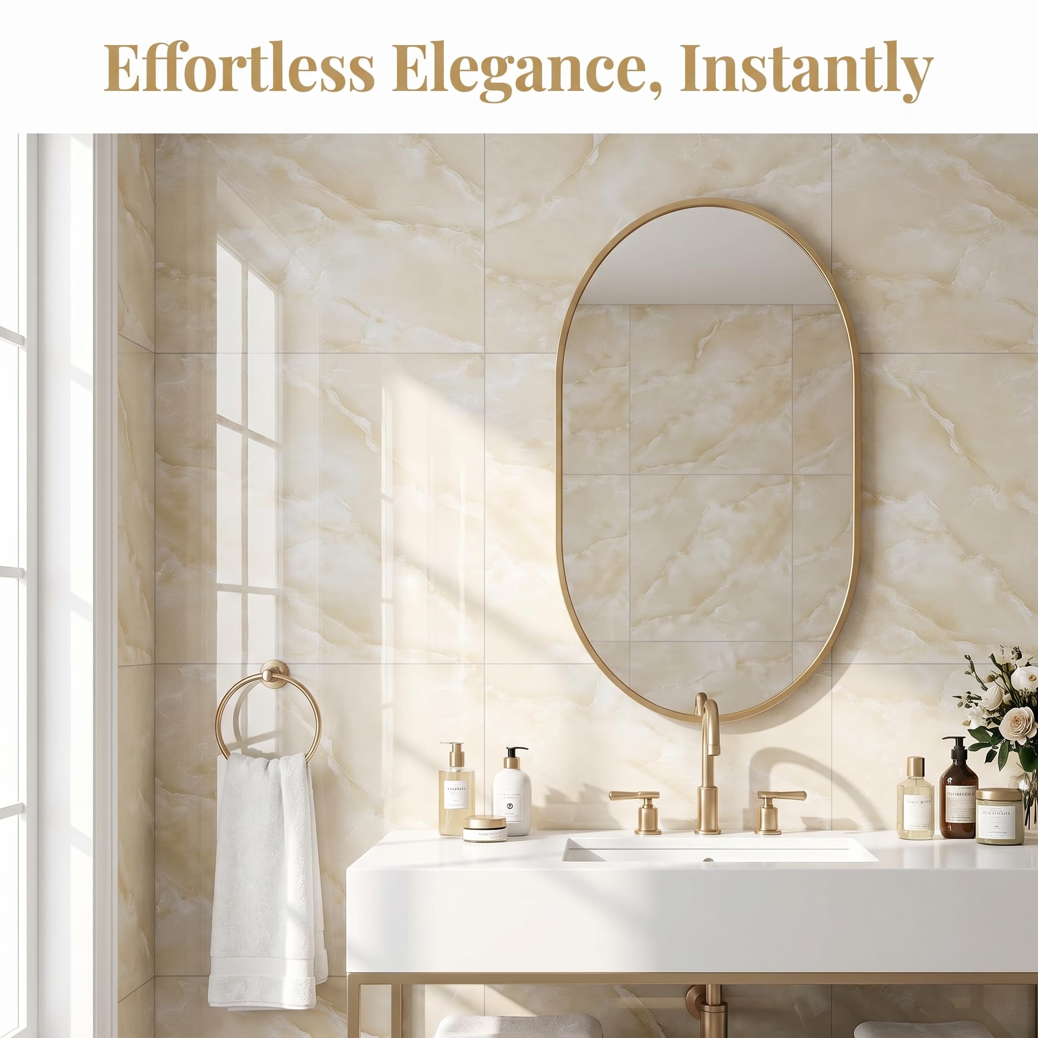 10 azulejos adhesivos para cocina, mármol, 60 x 30 cm, aspecto de mármol autoadhesivo, diseño de piedra amarilla, 20 unidades