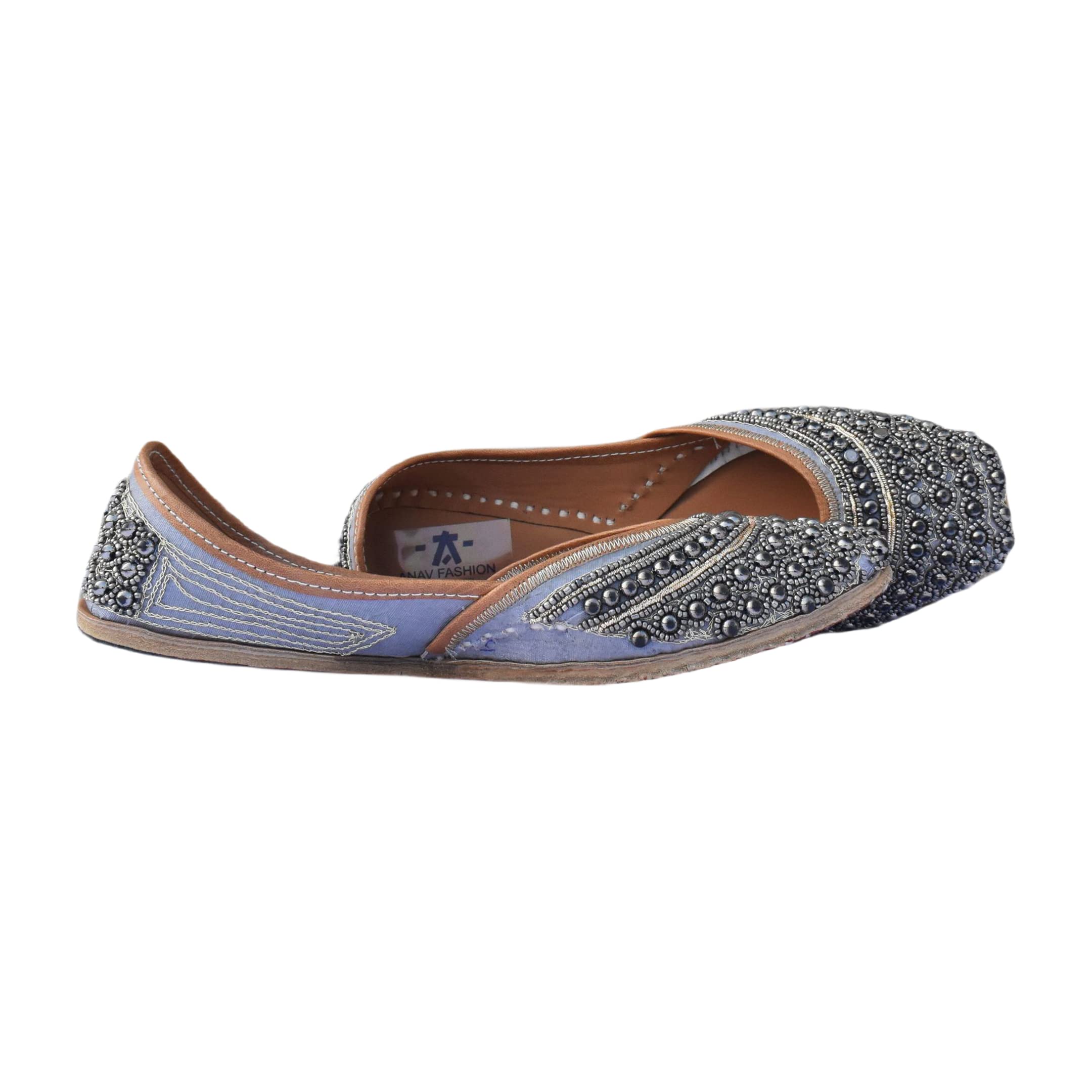 Beautiful Grey-Studded Design Ethnic Daily Party Office Wear Mojari Punjabi Jutti for Women and girls Stylish Rajasthani nagra of Genuine Leather Traditional/Comfortable famous Wedding Shoe Bellies-image-33