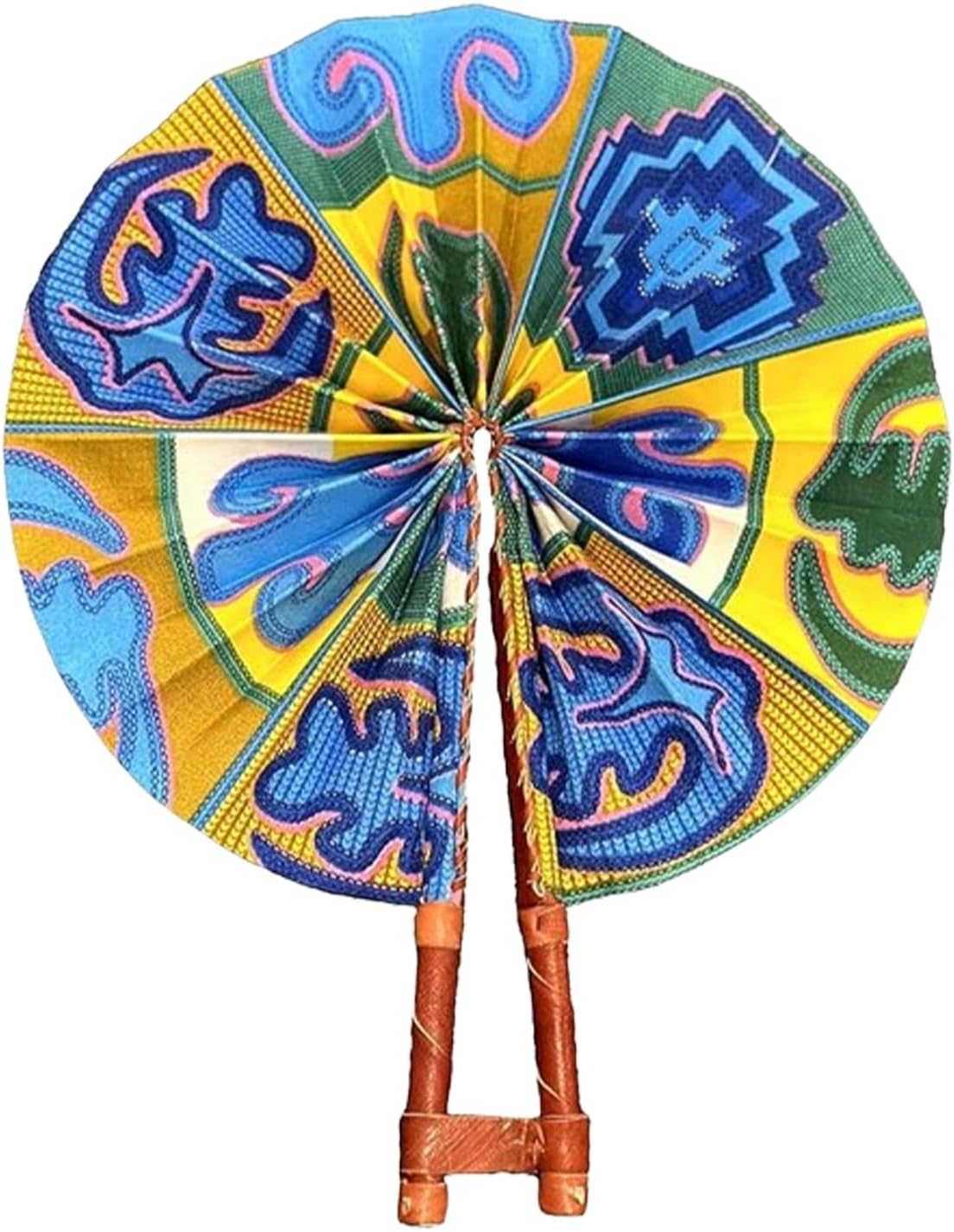 Ruth's Orchid Ghanaian Foldable Handheld Fan - African Fabric Folding Fan - Summer Hand Fan - Portable Folding Fan - African Hand Fan with Leather Handle - Perfect for Home Décor (Pomegranate)