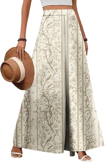 Womens Floral Printed Pants 2025 Summer High Waist Loose Fit Wide Leg Trousers Outdoors Classic Work Trendy Pant