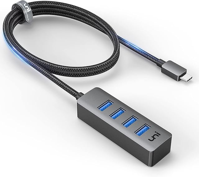 uni USB C Hub with 120cm extended Cable, [Aluminum Shell] Type C to 4-Port USB 3.0 Adapter, High Speed USB Splitter for MacBook Pro, iPad Pro, MacBook Air, XPS, Surface Book