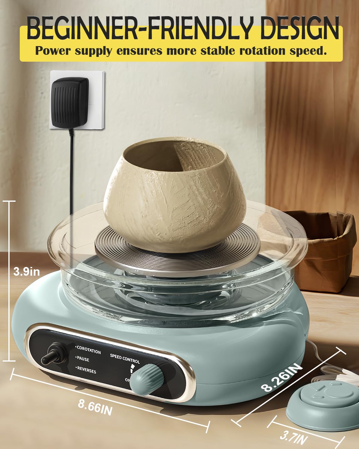 Mini koło ceramiczne, elektryczne koło garncarskie z glinką obrotową 11,9 cm i 8 szt. narzędzi ceramicznych, regulowana prędkość i kierunek, odpowiednie do nauczania ceramiki, użytku domowego (zielone