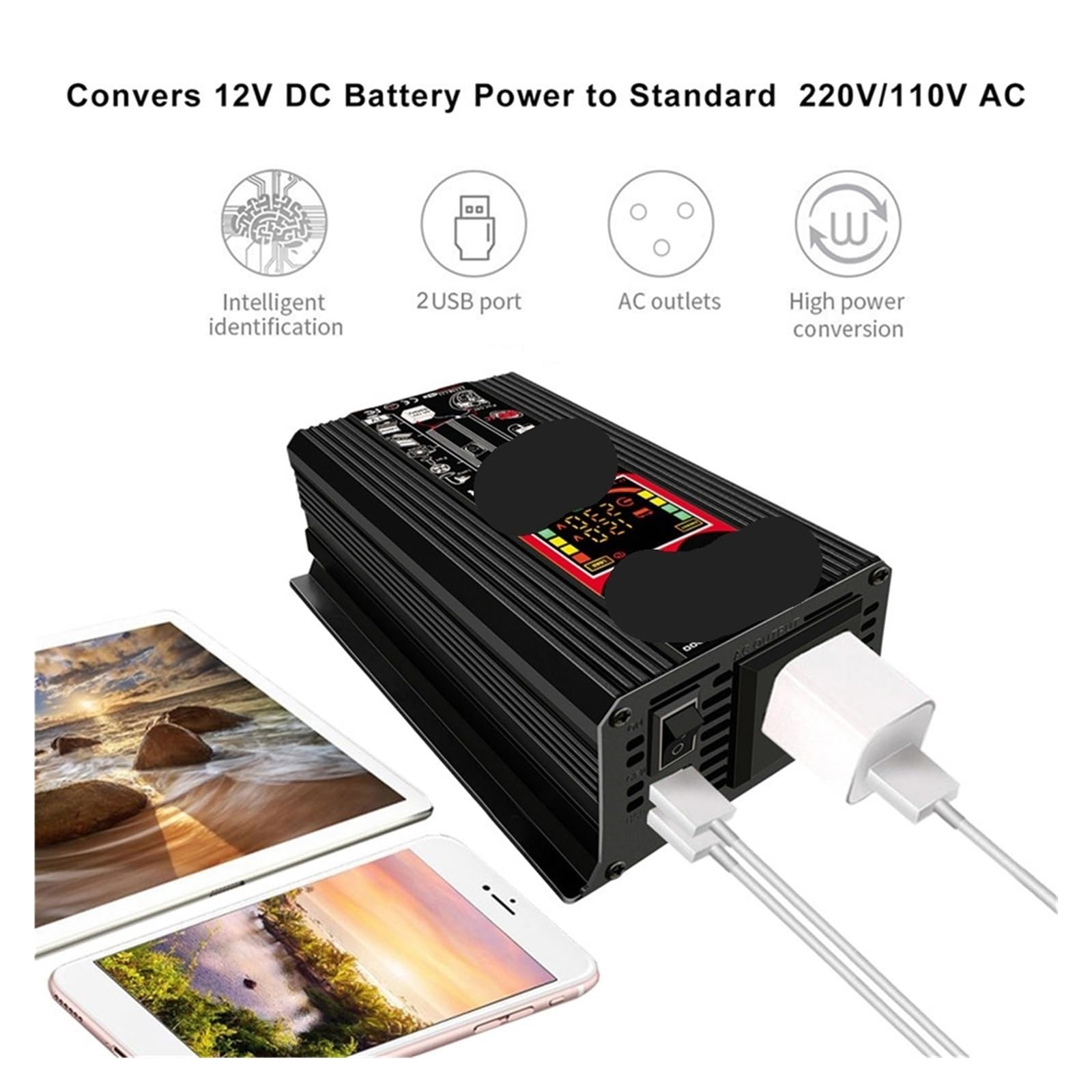Falownik mocy 6000W/4000W Przetwornica napięcia samochodowego Modyfikowana fala sinusoidalna Podwójny konwerter USB samochodowy DC 12V