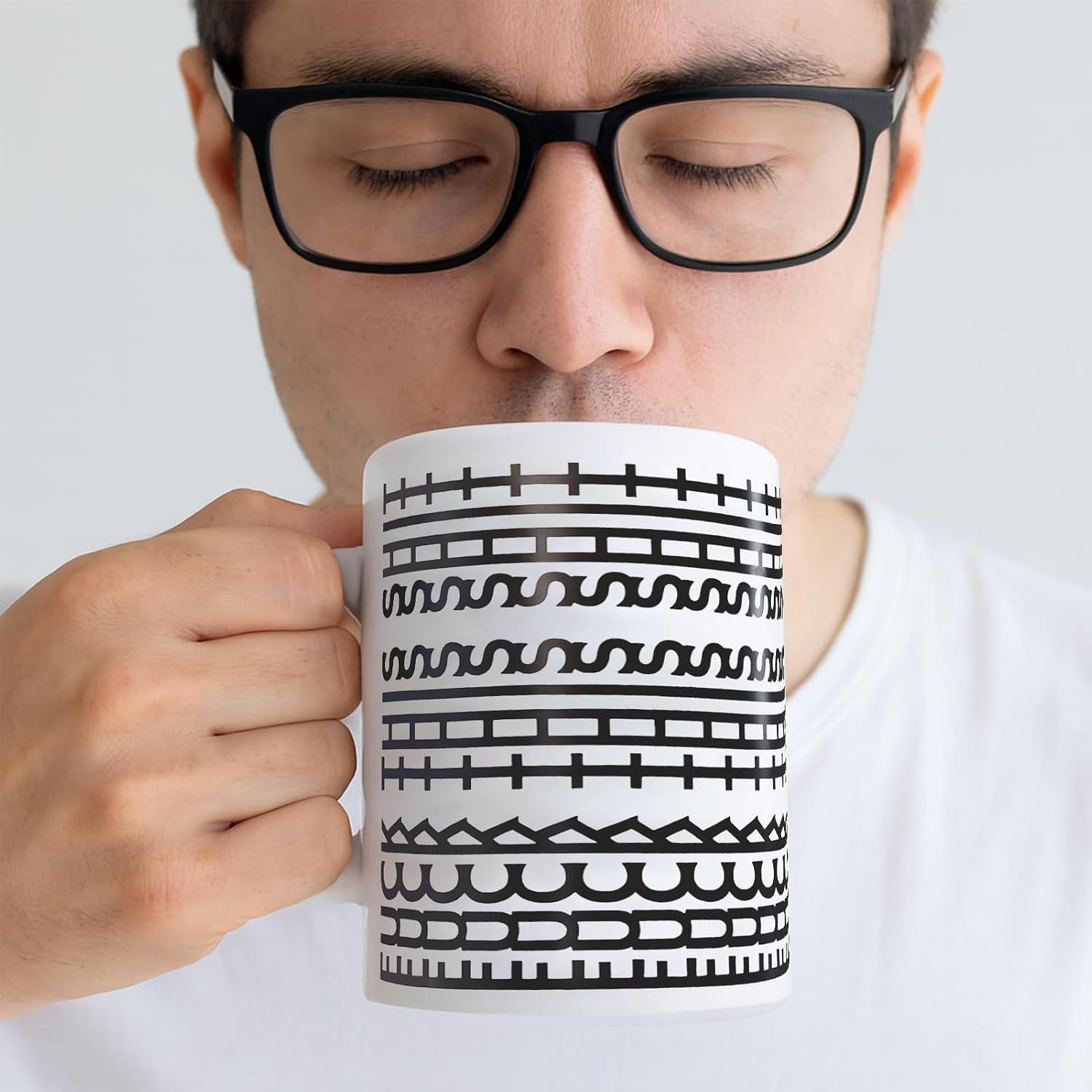 Funny Hidden Message Ceramic Coffee Mug, 11oz, Black Rune Pattern