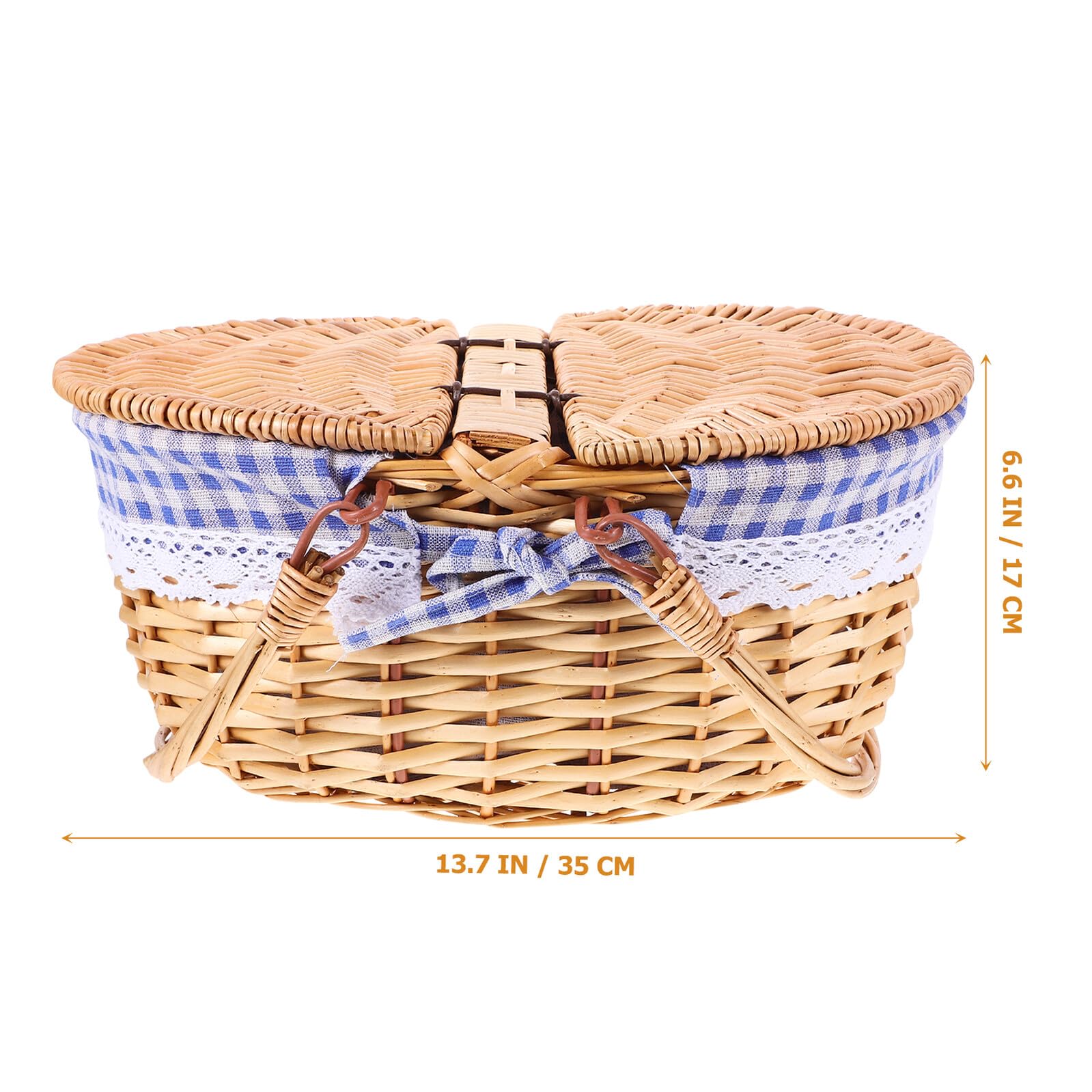DOITOOL Cesta de Picnic de Mimbre con Tapa Cesta de Almacenamiento Tejida 35x25x17 Cm para Frutas y Pan para Hogar y Exteriores