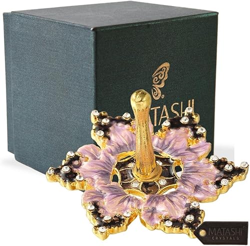 Miniatura 3 de Matashi Candelabro de menorá de tronco azul y marfil pintado a mano y adornos navideños de Dreidel giratorios con detalles dorados y cristales,