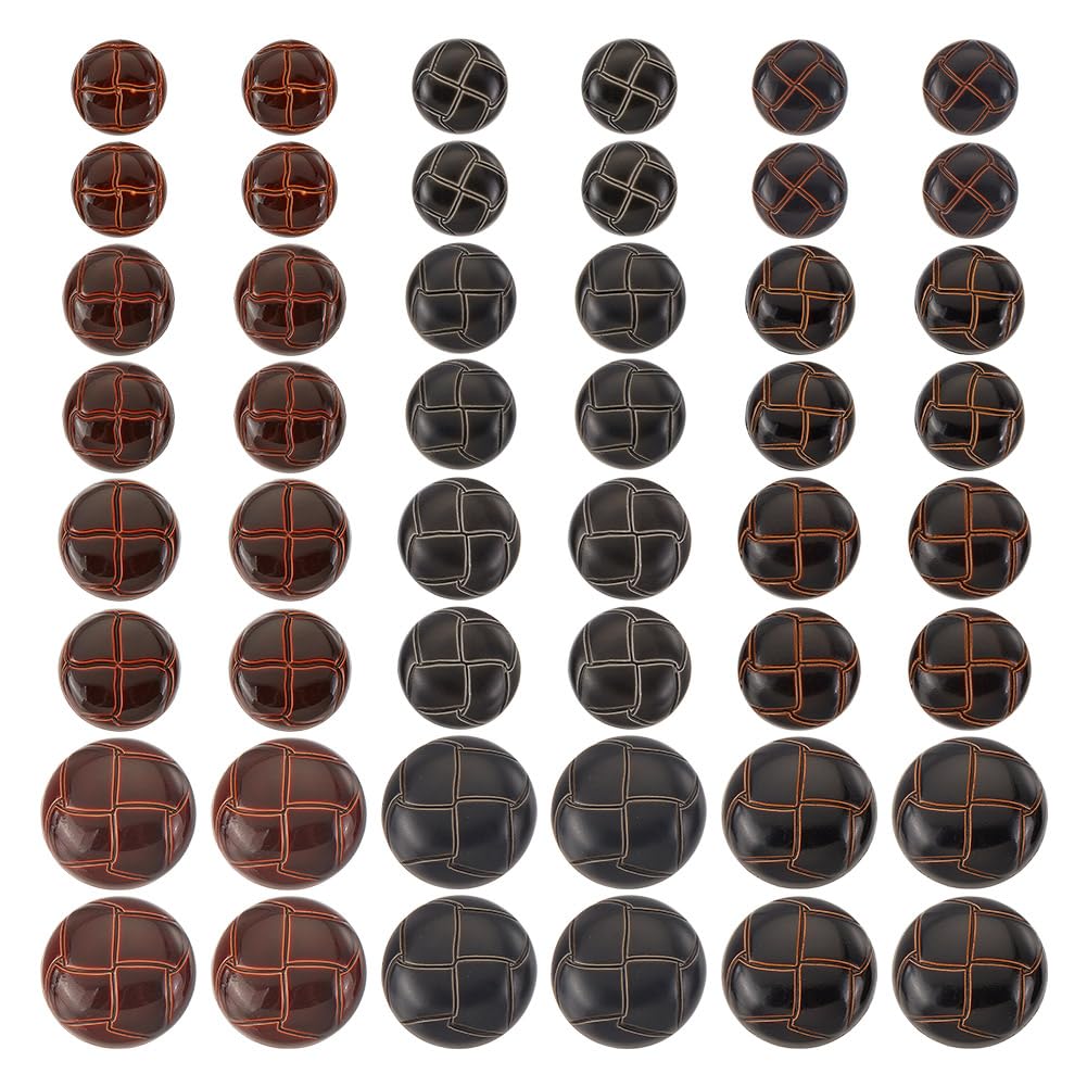 HOBBIESAY 60Pcs Brown Football Shank Buttons in 3 Colors, 15-25mm Imitation Leather Round Plastic for DIY Suits Dress, Skirts
