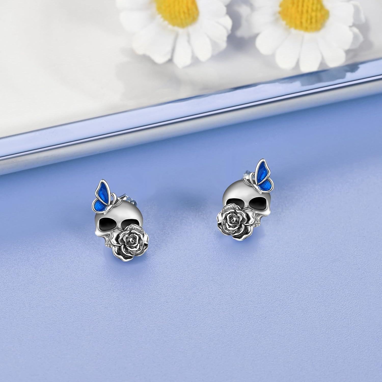 Raven/Viking/Satanic/Voodoo Doll/Bat/Skull/Anatomical Heart/Black Rose 925 Sterling Silver Gothic Earrings Goth Jewelry for Women Mom Halloween - Image 2