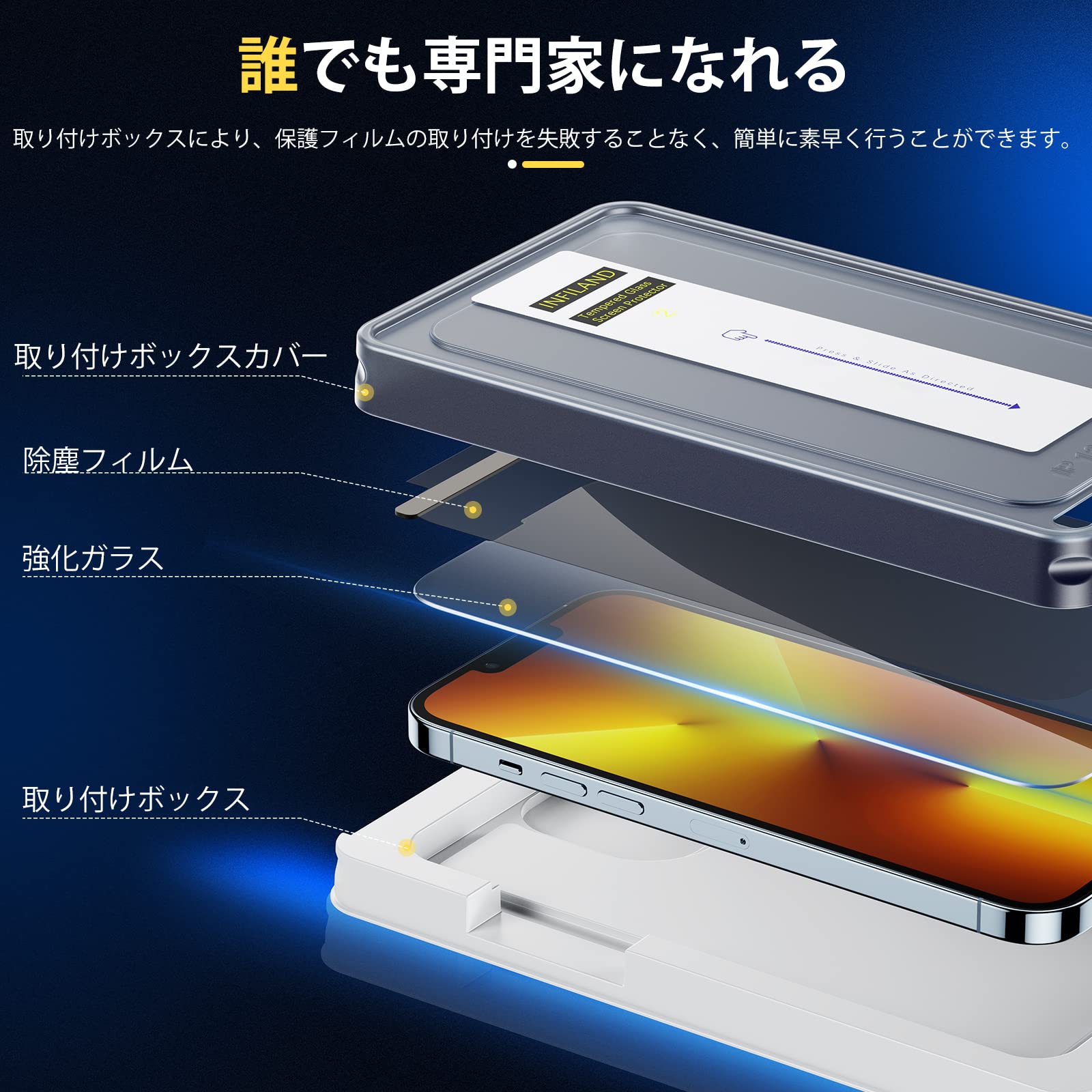 Amazon.co.jp: 【除塵機能付き】INFILAND iPhone 13 Pro Max 用 ガラス 