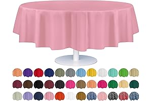 Premium Disposable Pink Plastic Tablecloths (6-Pack) | 84" Round Premium Party Table...