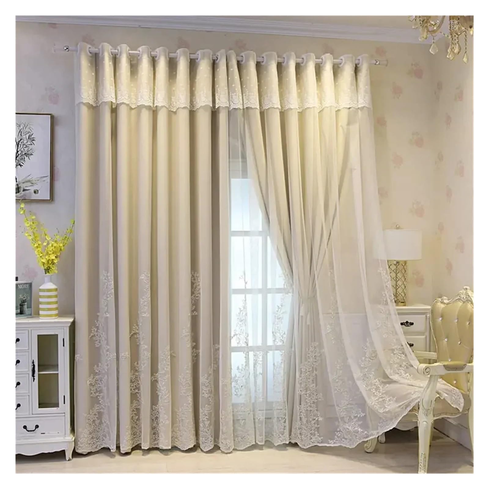 Rideau occultant brodé double couche pour une chambre au calme