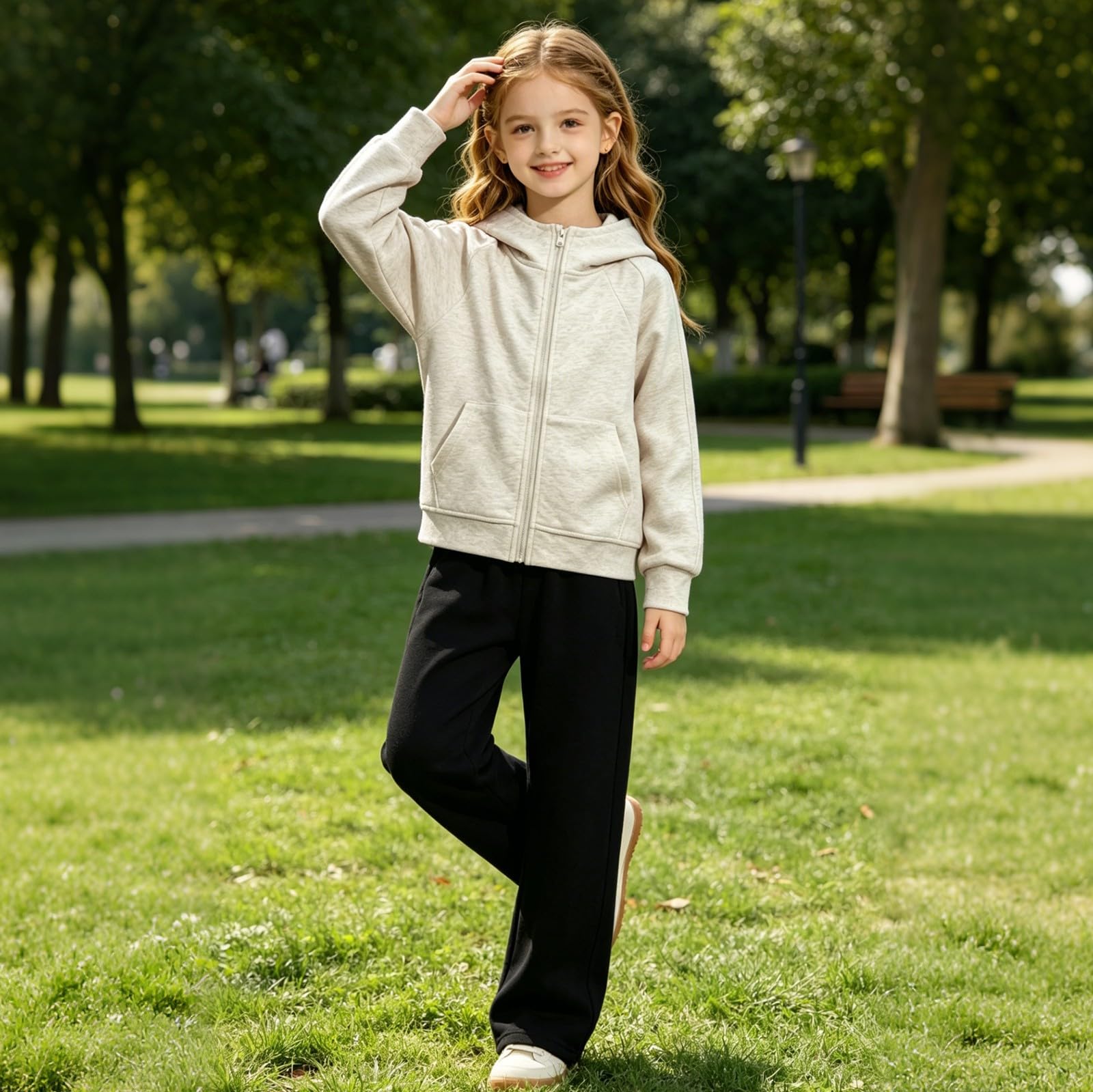 Sudadera lisa con capucha y cremallera para niñas | Chaqueta con cremallera completa, suave, informal, a la moda, ligera, cómoda, de manga larga, para otoño e invierno