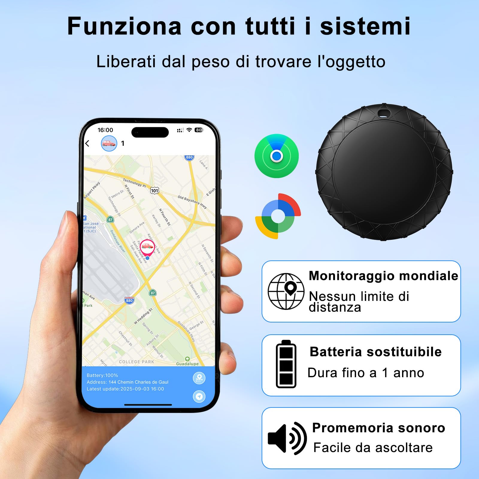 GPS Tracker per Auto, GPS Auto Localizzatore Compatibile con iOS e Android, Tracciamento Globale in Tempo Reale, Localizzatore Gps Senza SIM, per Bambini, Auto, Animali Domestici, IPX6 Impermeabile