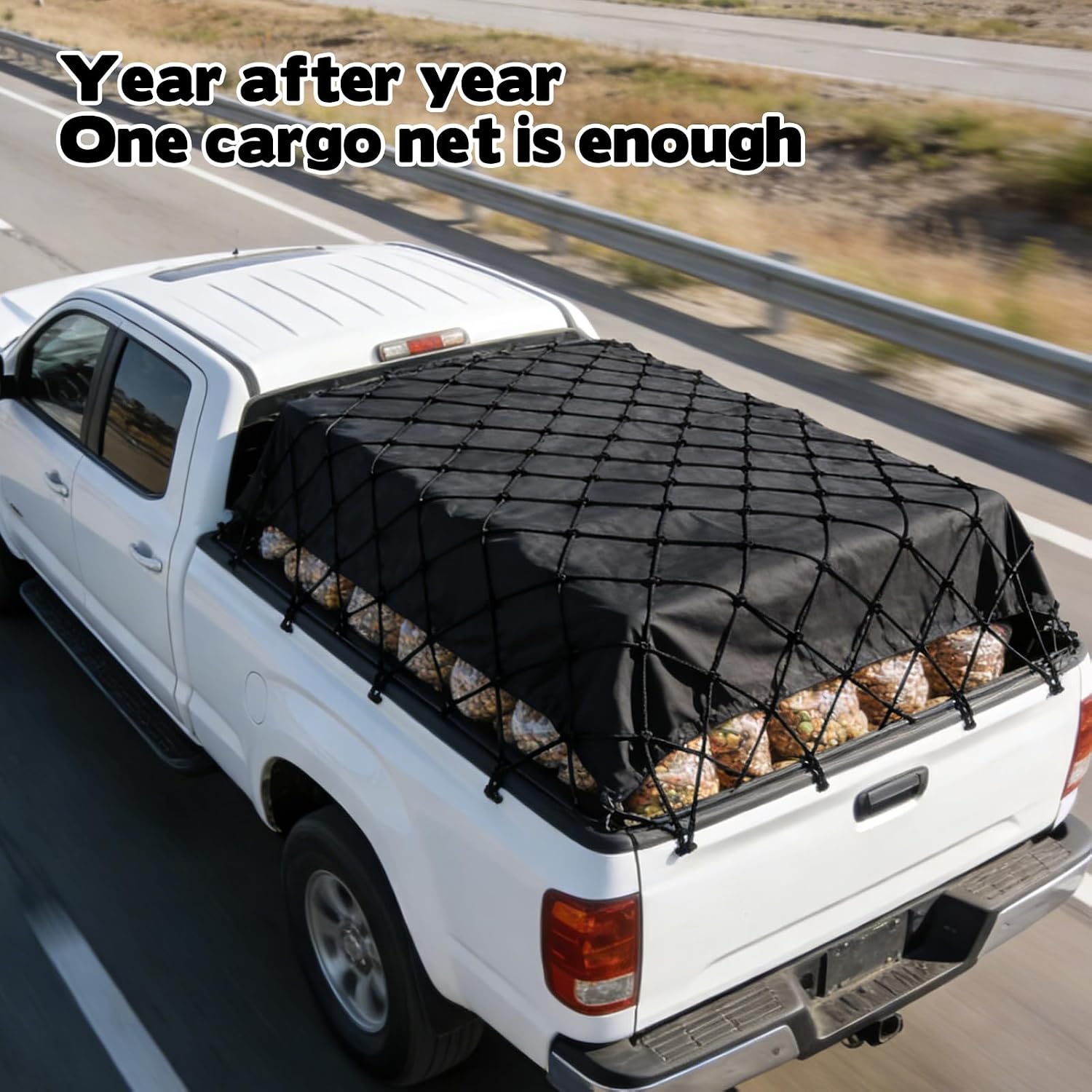 Cargo Net for Pickup Truck Bed 4' x 6' Stretches to 8' x 12' Mesh Bungee Net Cargo Netting with Portable Truck Bed Tarp Cargo Net for Daily and Rainy Day Loading of Trucks