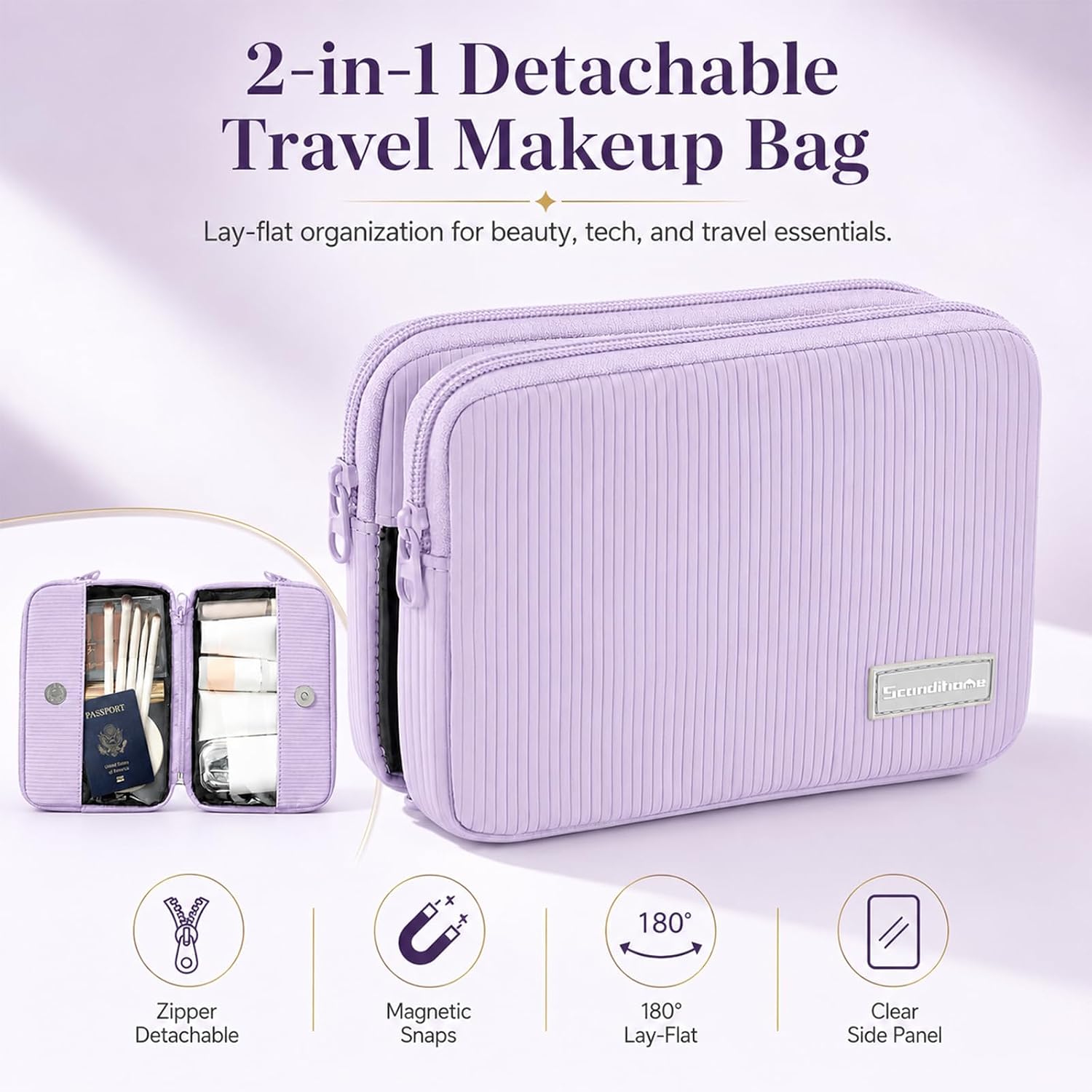 Double Detachable Pouch, Double Zipper Pouch With Detachable Pouches, Inner Pockets for Cosmetics, Cables, Vacation Wedding Gift for Women