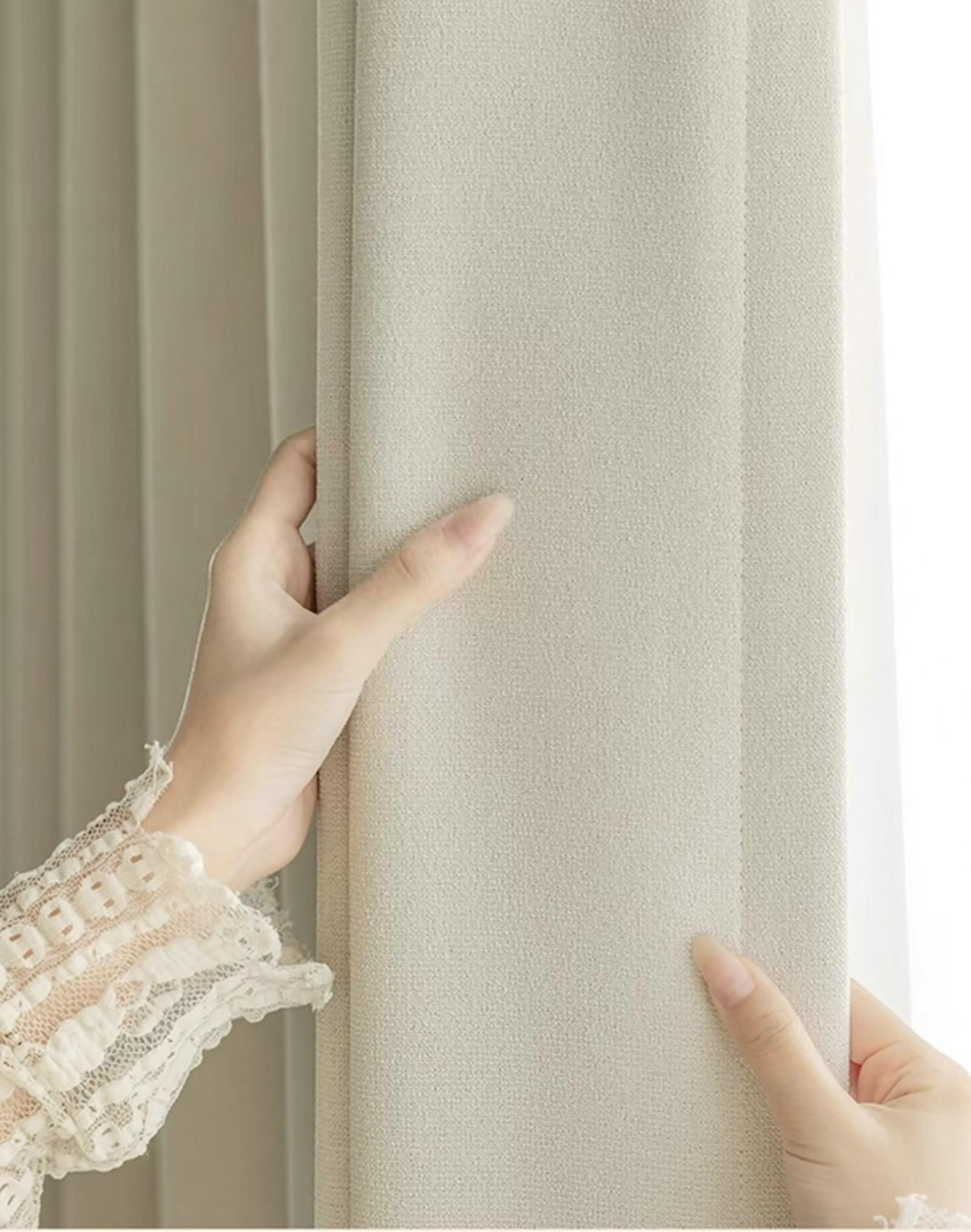 Zasłona zaciemniająca okienna, nowoczesna zasłona do salonu kremowo-biały jednolity kolor z tkanymi teksturami mieszanka poliestru i bawełny 2 panele 102 W x 244 L cm