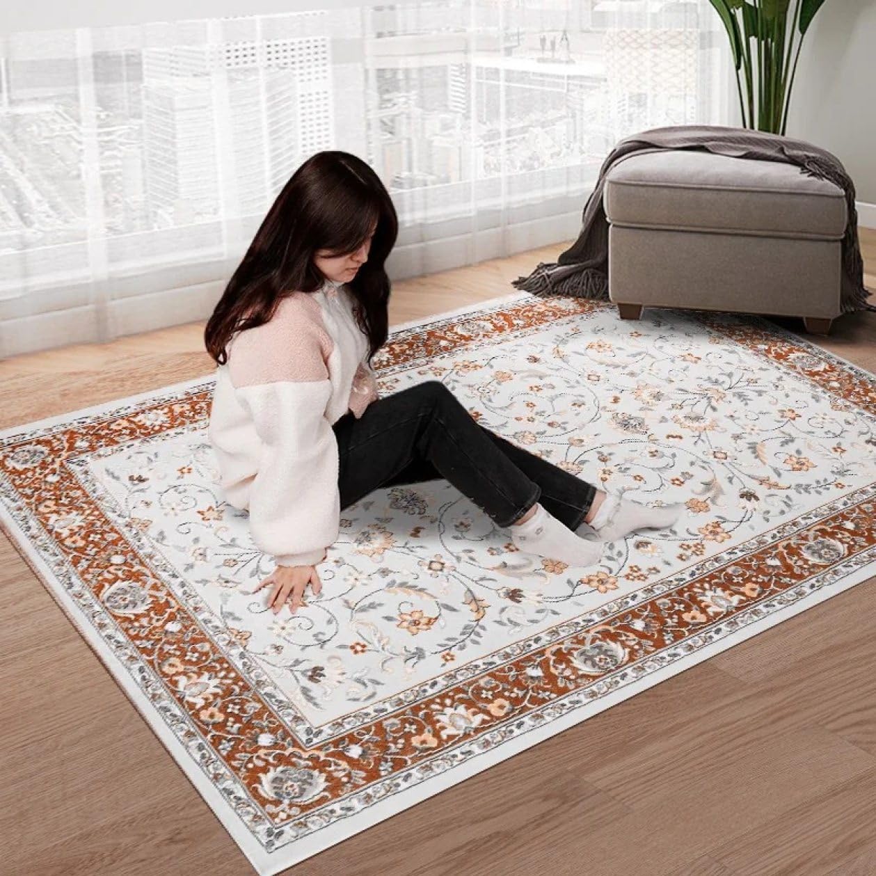 Amazon｜mongdodo ペルシャ絨毯風 カーペット おしゃれ 