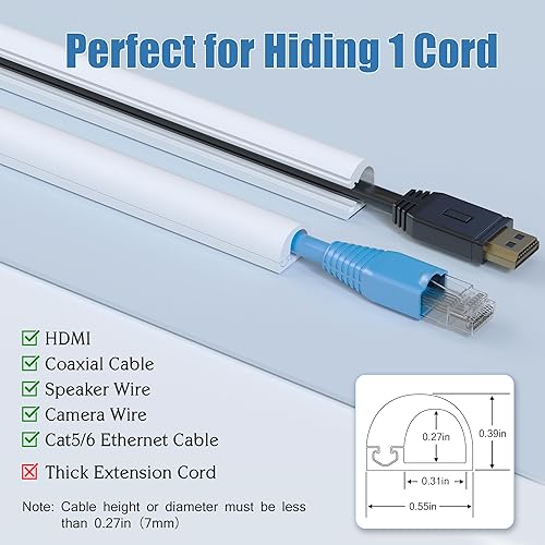 Miniatura 2 de Ocultador de un cable de pared de 39 pulgadas, cubierta de cable de TV de silicona suave, ocultador de alambre autoadhesivo para ocultar cables a lo