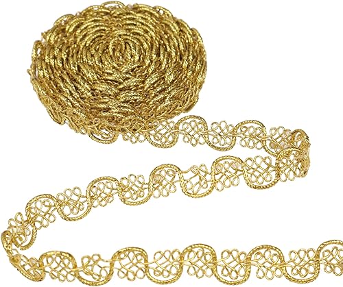 Borde de encaje dorado de 16 yardas trenza metálica para disfraz, bolsa, decoración del hogar