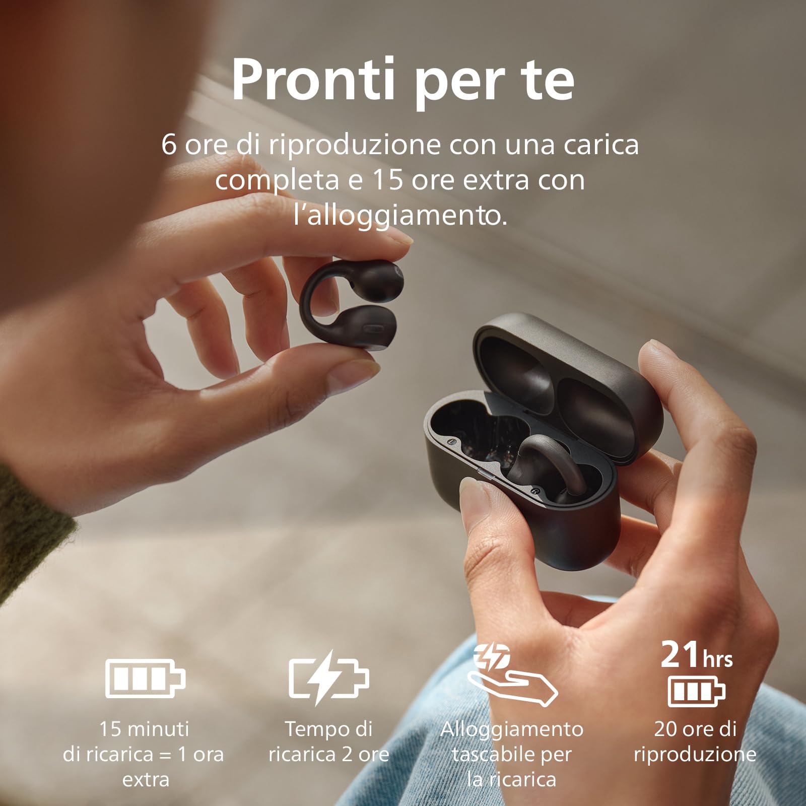 PHILIPS TAQ2000BK auricolari ear-cuff True Wireless open-ear Multipoint Bluetooth – 28 ore di ri… — immagine 5 di 15