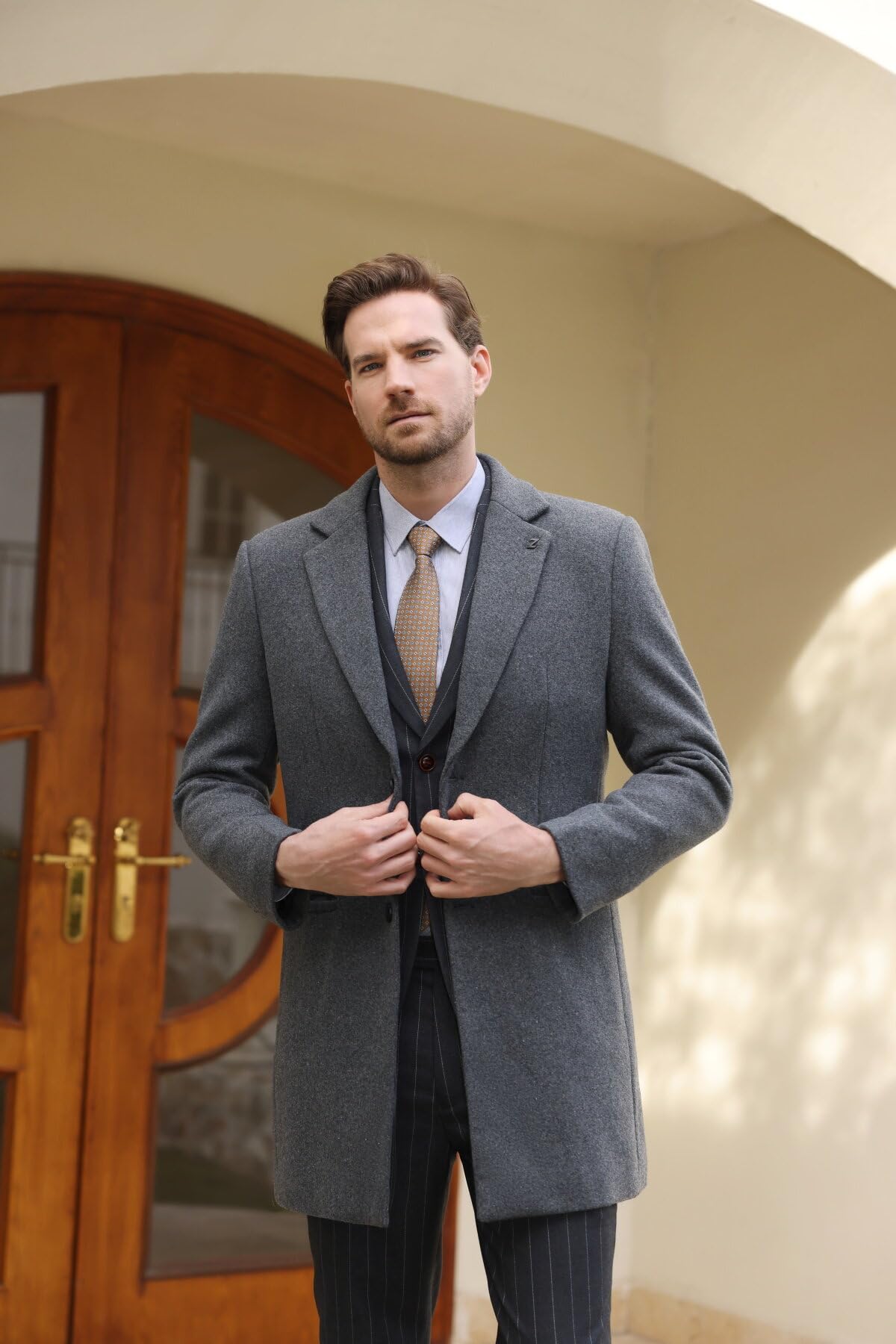 Allthemen Herren Wintermantel Slim Fit Lang Wollmantel mit Stehkragen Warm | Business Casual, Wolle, Mäntel, Winterjacke, Peacoat, Gefüttert, Trenchcoat, Einreihig, mit Knopfleiste
