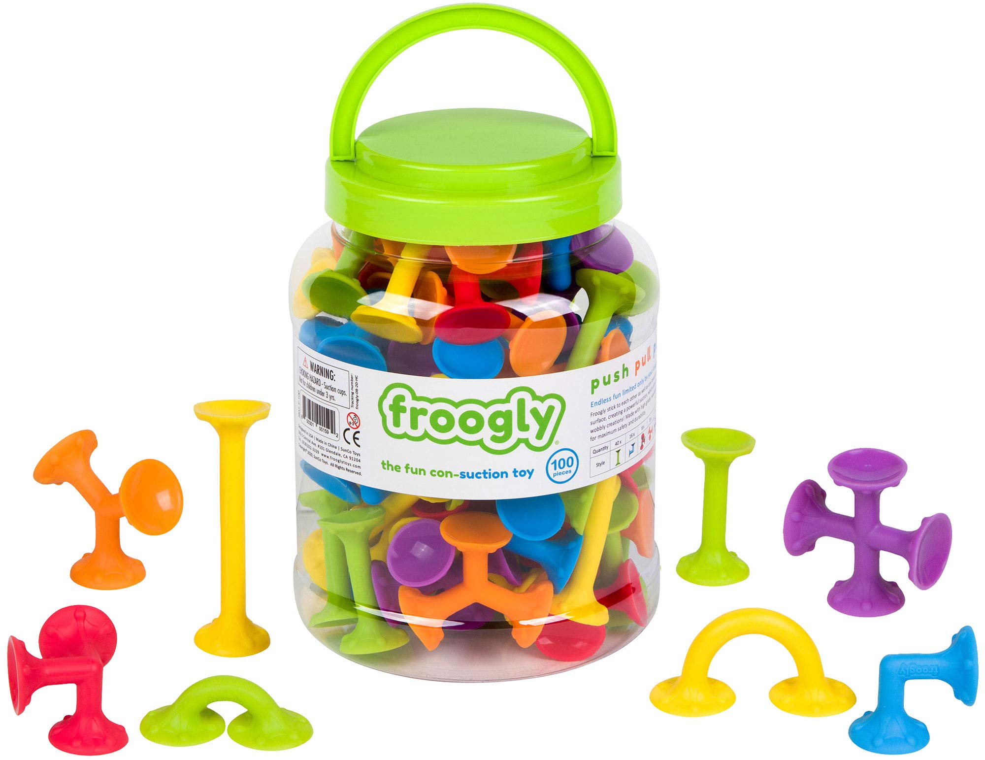 Froogly - 100 Piece Suction Toys | Montessori Toys Bath Toys Construction Building Set Silicone Preschool Toys Daycare Toys Shower Toys Travel Toys for Kids Toddlers Boys Girls Ages 3 4 5 6 Year Old