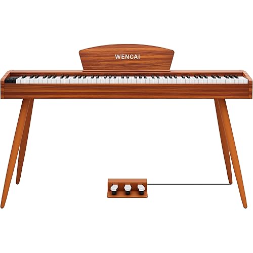 WENCAI 88 Key Fully Weighted Electric Piano Keyboard Hammer Action Full-size Digital Pianos for Beginners Adults Wooden Upright Piano with Sheet Music Stand Triple Pedal Supports USB-MIDI Orange