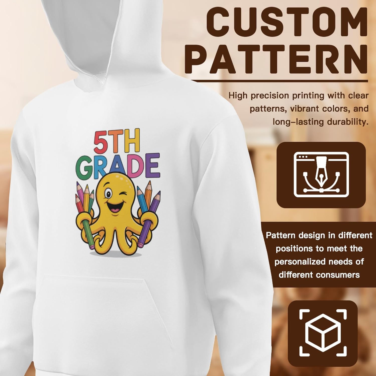 Kids 5th Grade Octopus Back To School Teacher Boys Girls Lightweight Kangaroo Pocket Hoodies