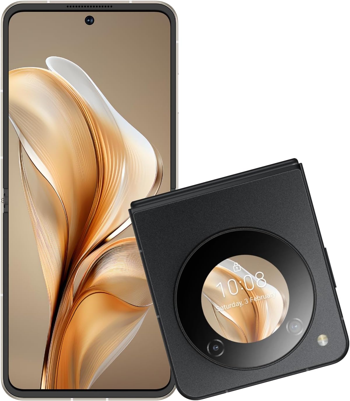 nubia Flip 5G unfolded next to its folded state, showing both displays