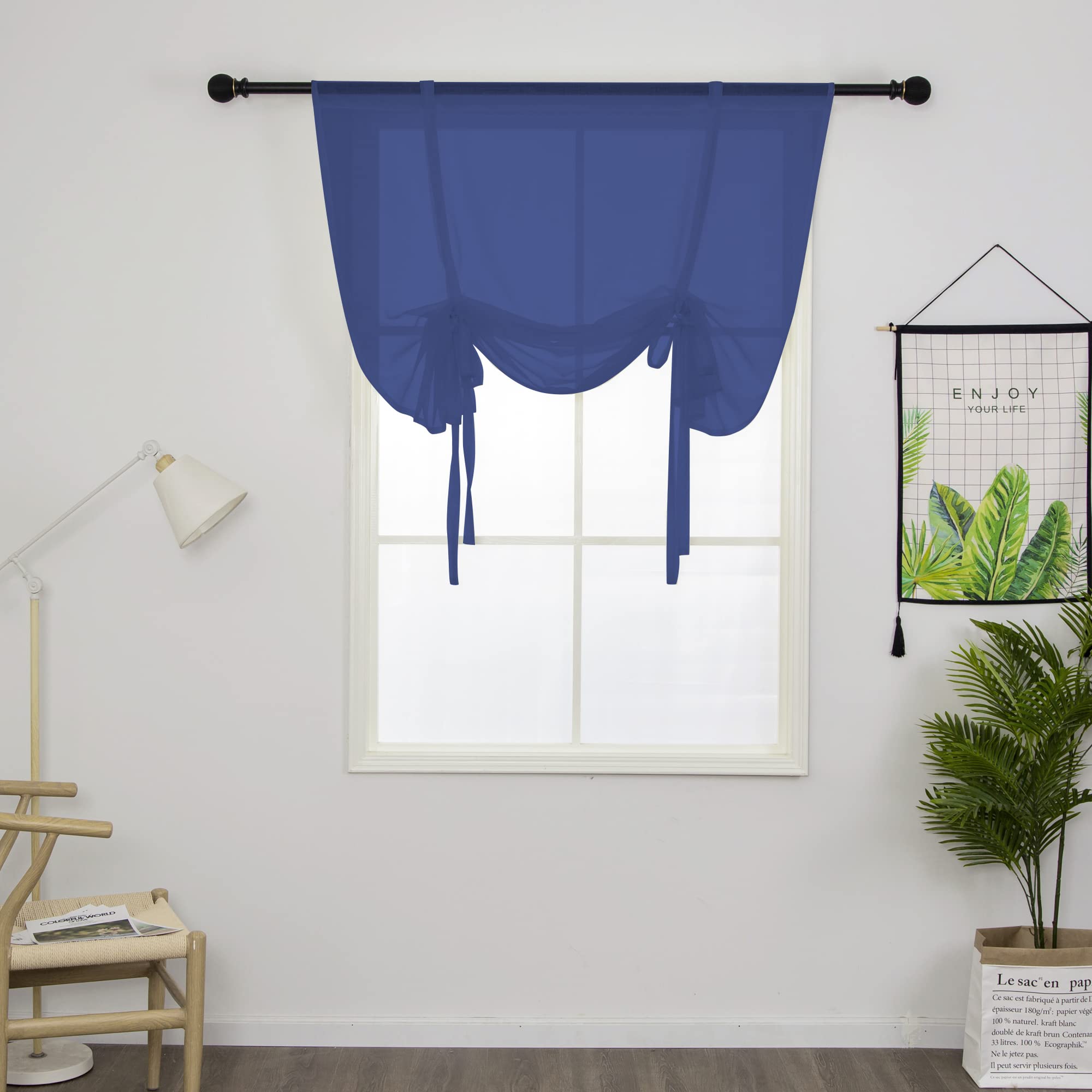 SIMPVALE 1 Panel Roman Shade with Rod Pocket Top Semi Sheer Tie Up Balloon Shade Curtain for Kitchen Balcony Bathroom (W 31.5