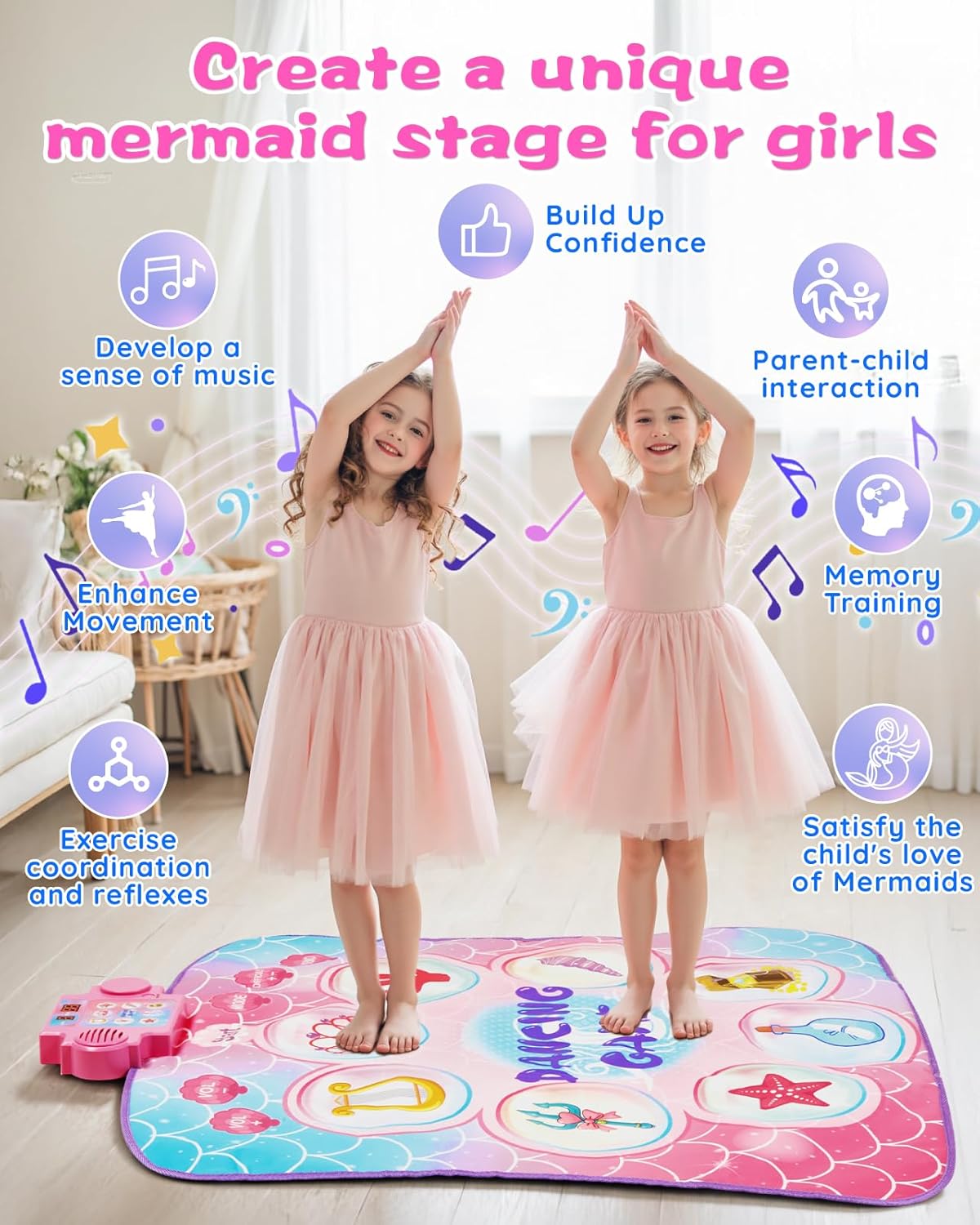 Dance Mat for Kids 3-12 Year Old Girls: 2025 Exclusive Mermaid Dance Mat Toy, 9-Button Light Up Board, 3 Game Modes 9 Levels Dance Pad, Music Princess Toys Birthday Xmas Gifts for 3-12 Girls - Image 4