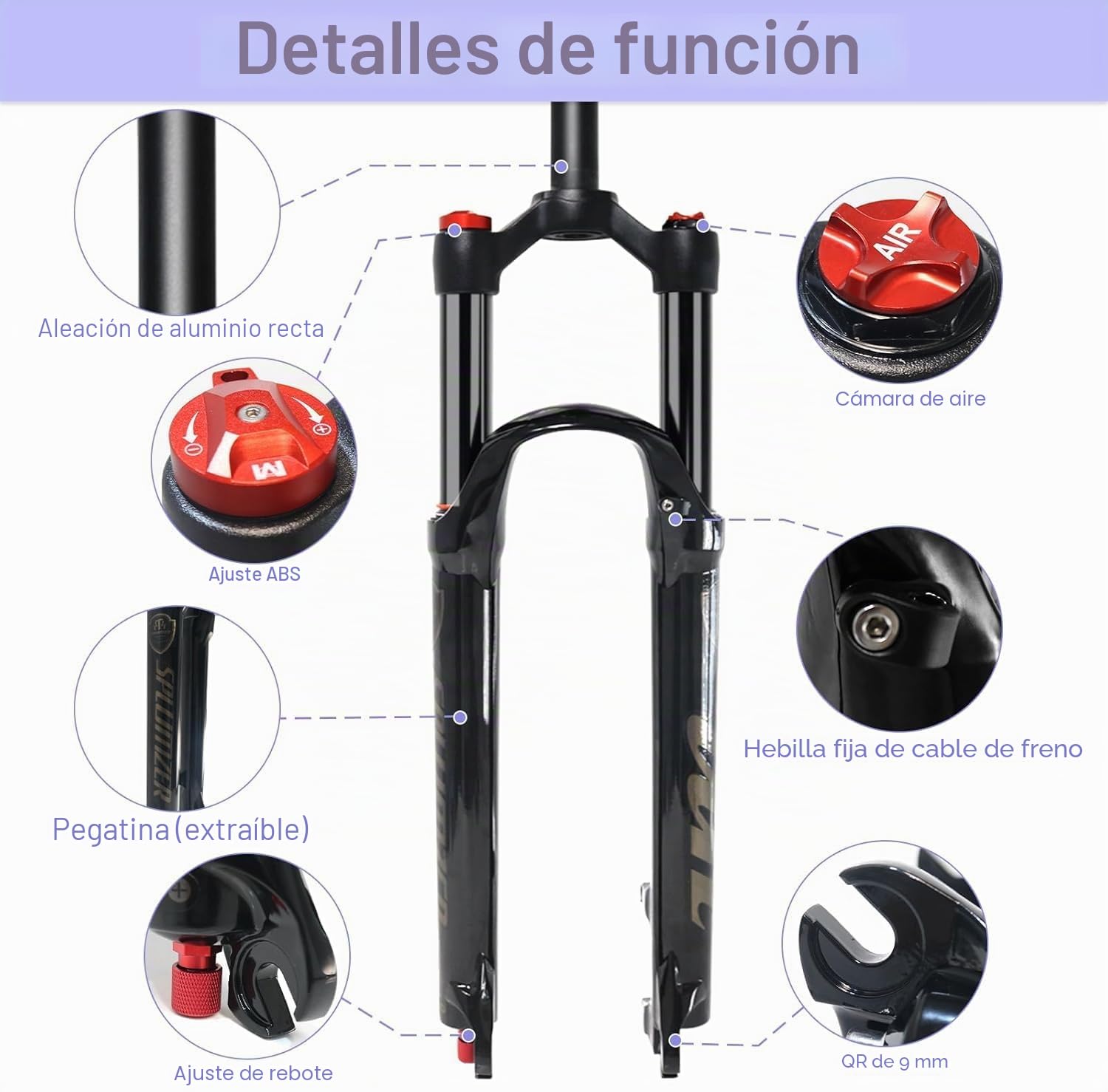 UK Stock - Horquilla de suspensión para Bicicleta de montaña MTB de 26 27.5 y 29 Pulgadas, 120 mm, Tubo Recto de 1-1/8