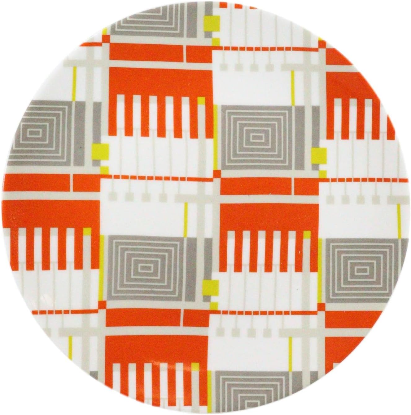 Ebros Gift Frank Lloyd Wright Architecture Colorful Geometry Contemporary Designer 7" D Ceramic Appetizer Or Dessert Plates Pack Of 4 Dinnerware Serveware (Textile Taliesin West Line Yellow)